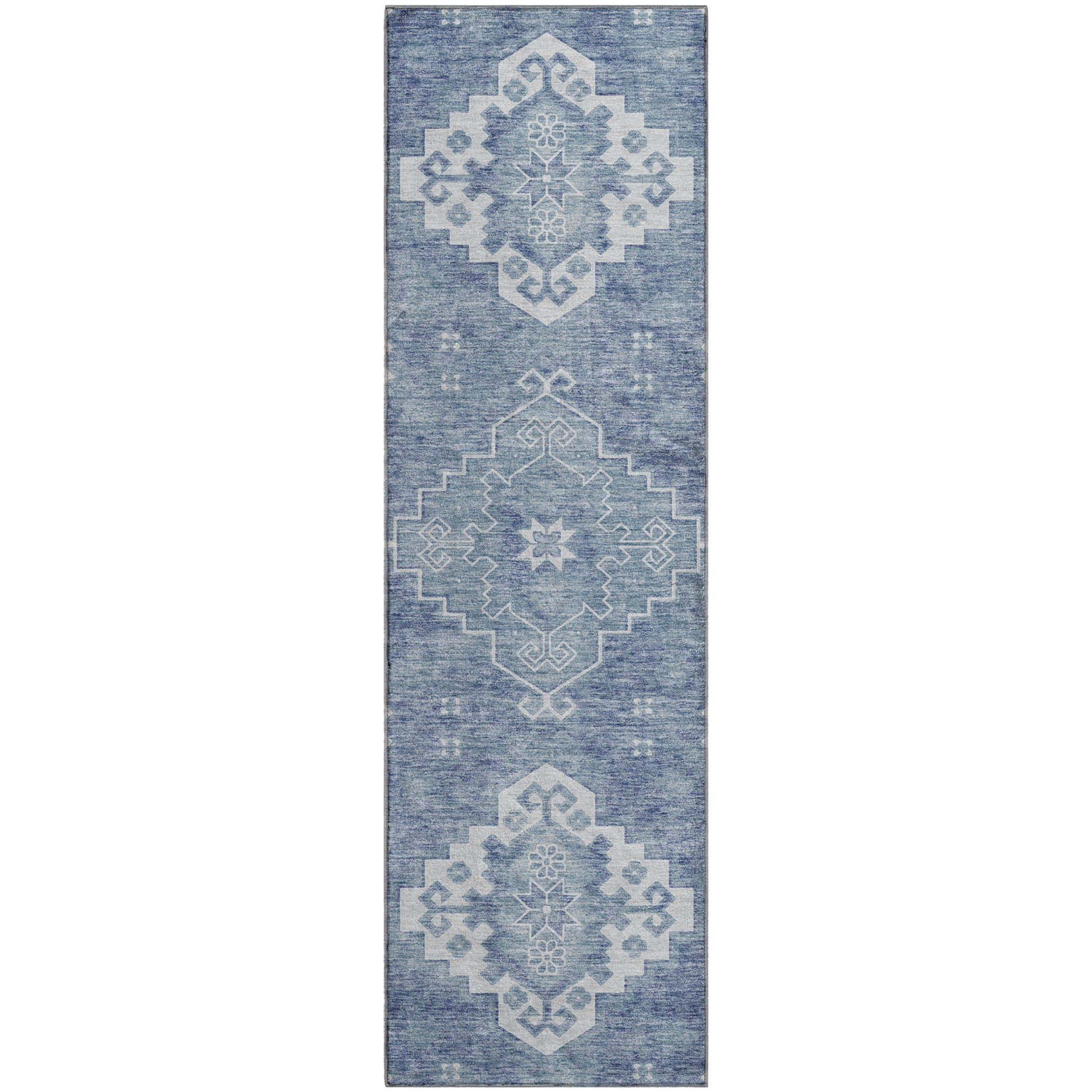 Santorini Machine Washable Traditional Blue Rug 2'3" x 7'6" #shape_Runner