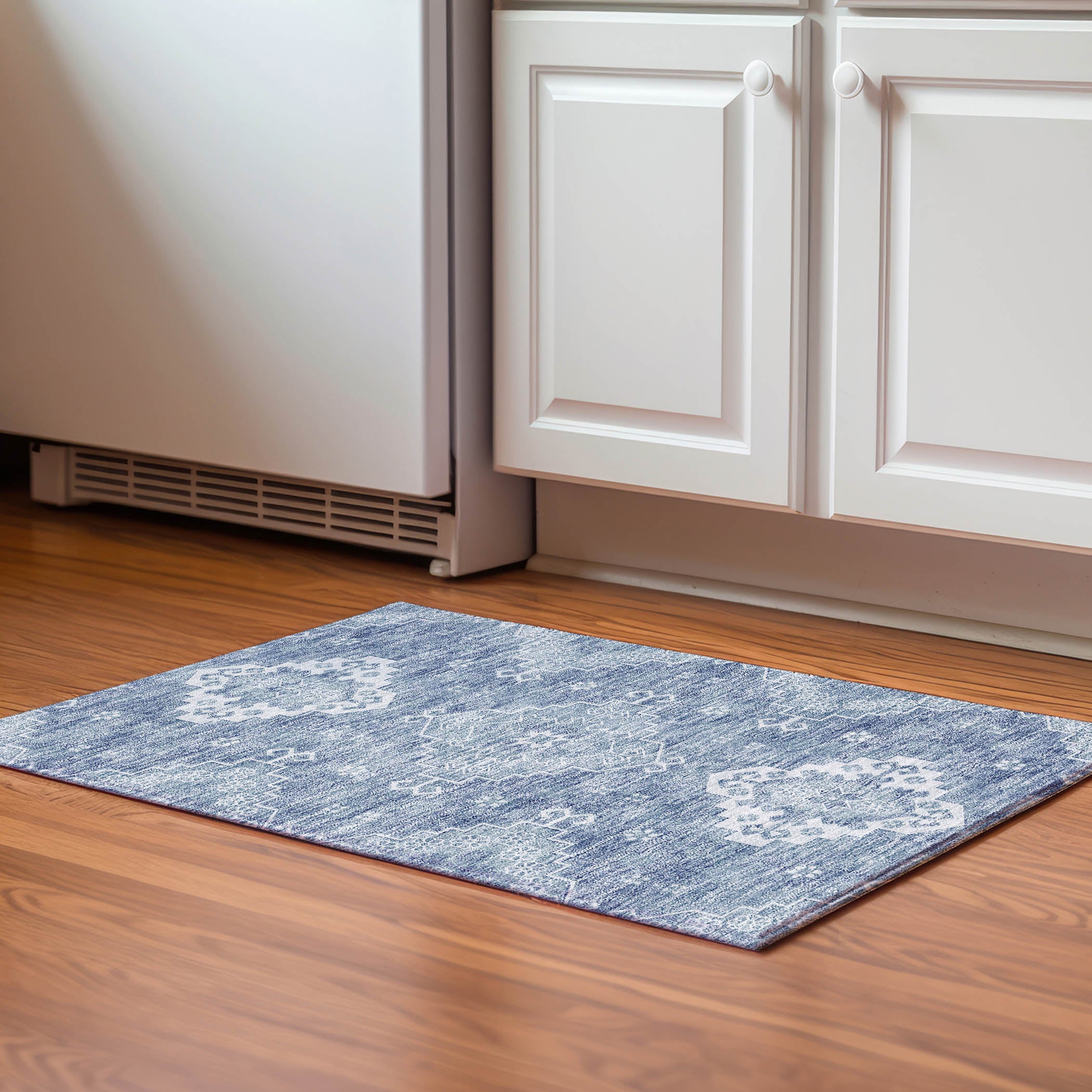 Santorini Machine Washable Traditional Blue Rug 1'8" x 2'6" #shape_Rectangle