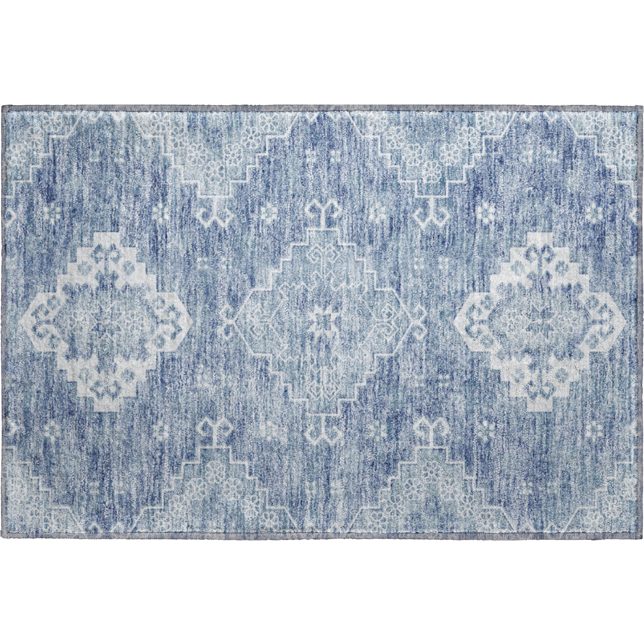 Santorini Machine Washable Traditional Blue Rug 1'8" x 2'6" #shape_Rectangle