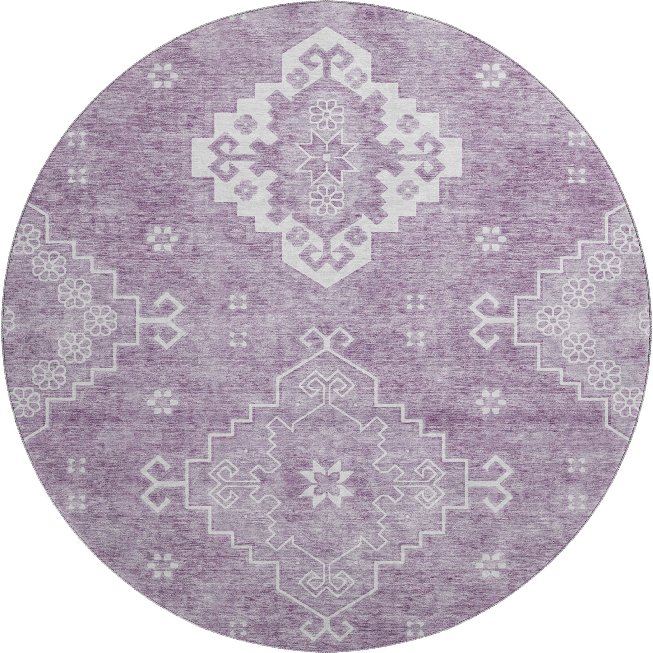 Santorini Machine Washable Traditional Lavender Purple Rug 8' x 8' #shape_Round