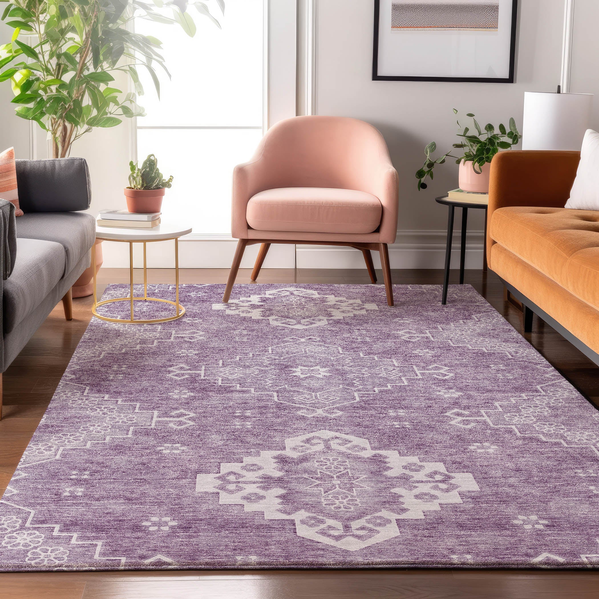 Santorini Machine Washable Traditional Lavender Purple Rug 2'6" x 3'10" #shape_Rectangle