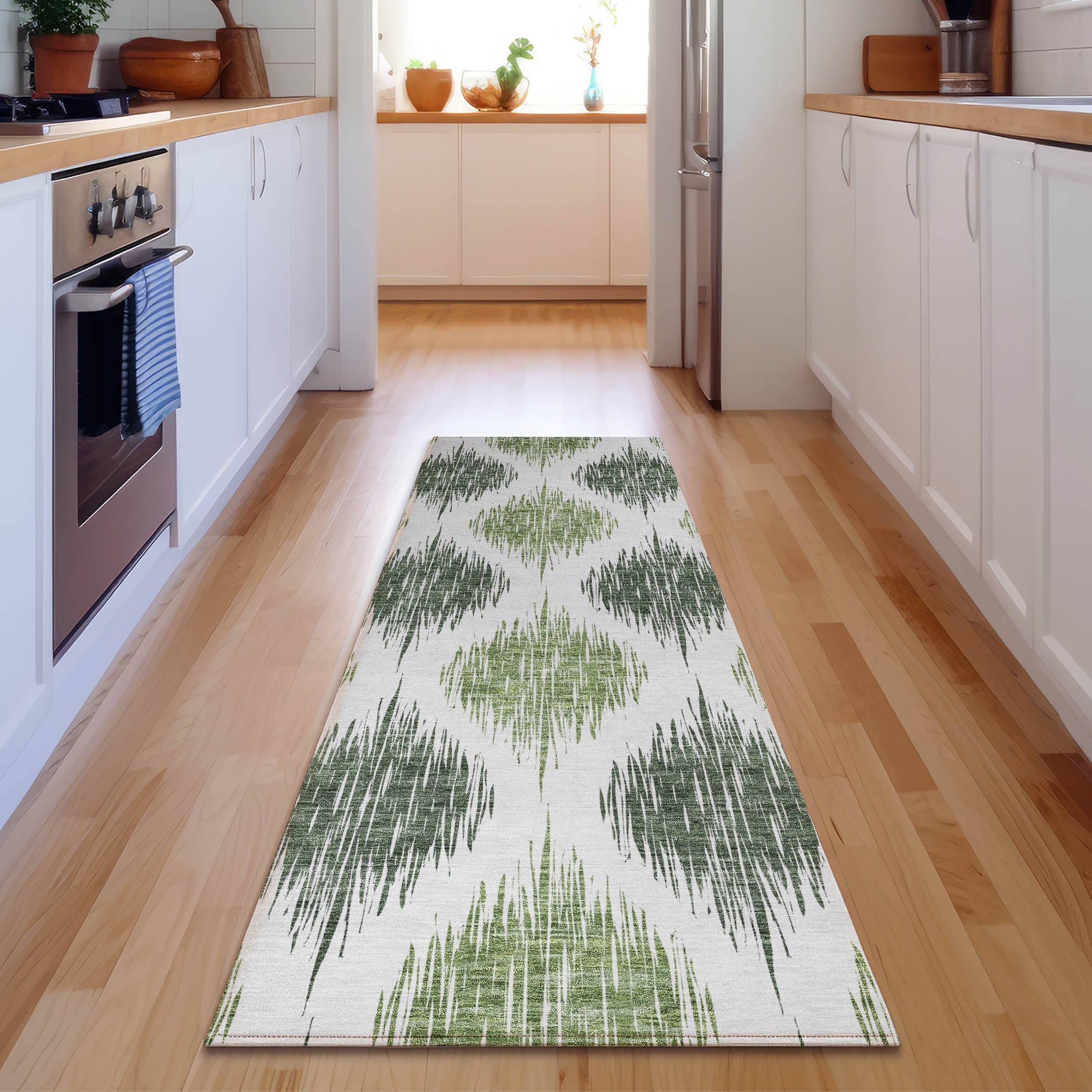 Lucerne Machine Washable Transitional Fern Green Rug 2'3" x 7'6" #shape_Runner