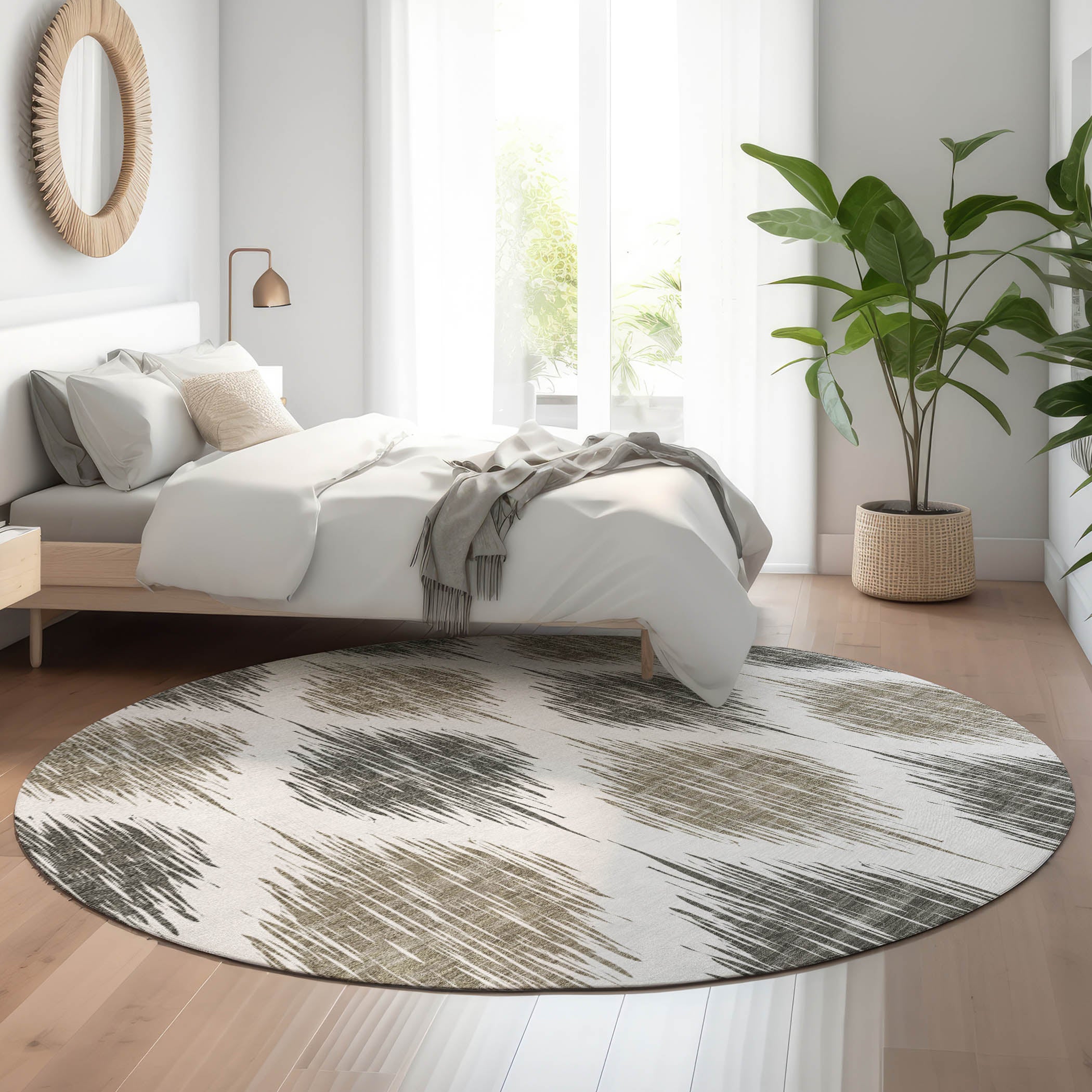 Lucerne Machine Washable Transitional Taupe Brown Rug 8' x 8' #shape_Round