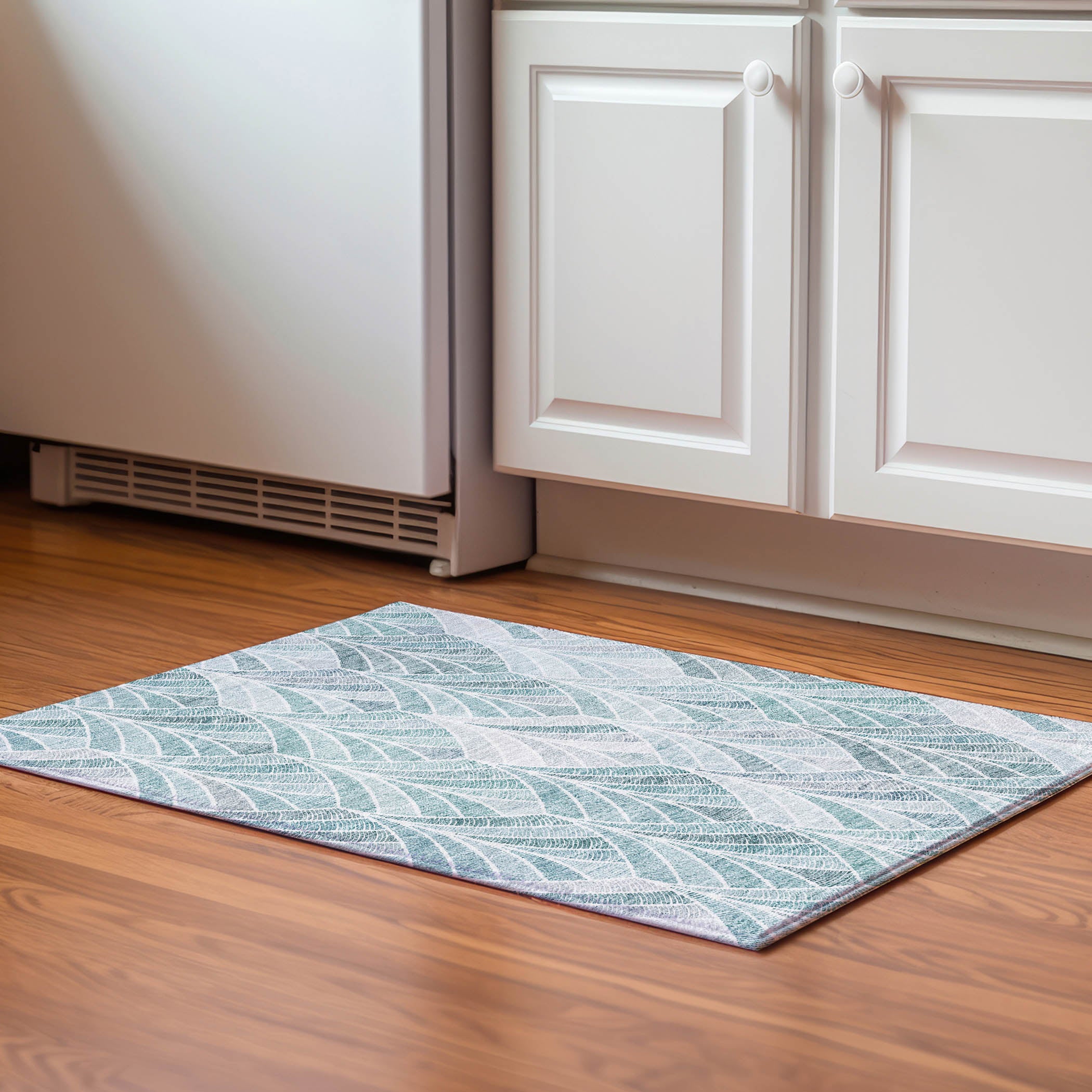 Montevideo Machine Washable Transitional Aqua Teal Rug 1'8" x 2'6" #shape_Rectangle