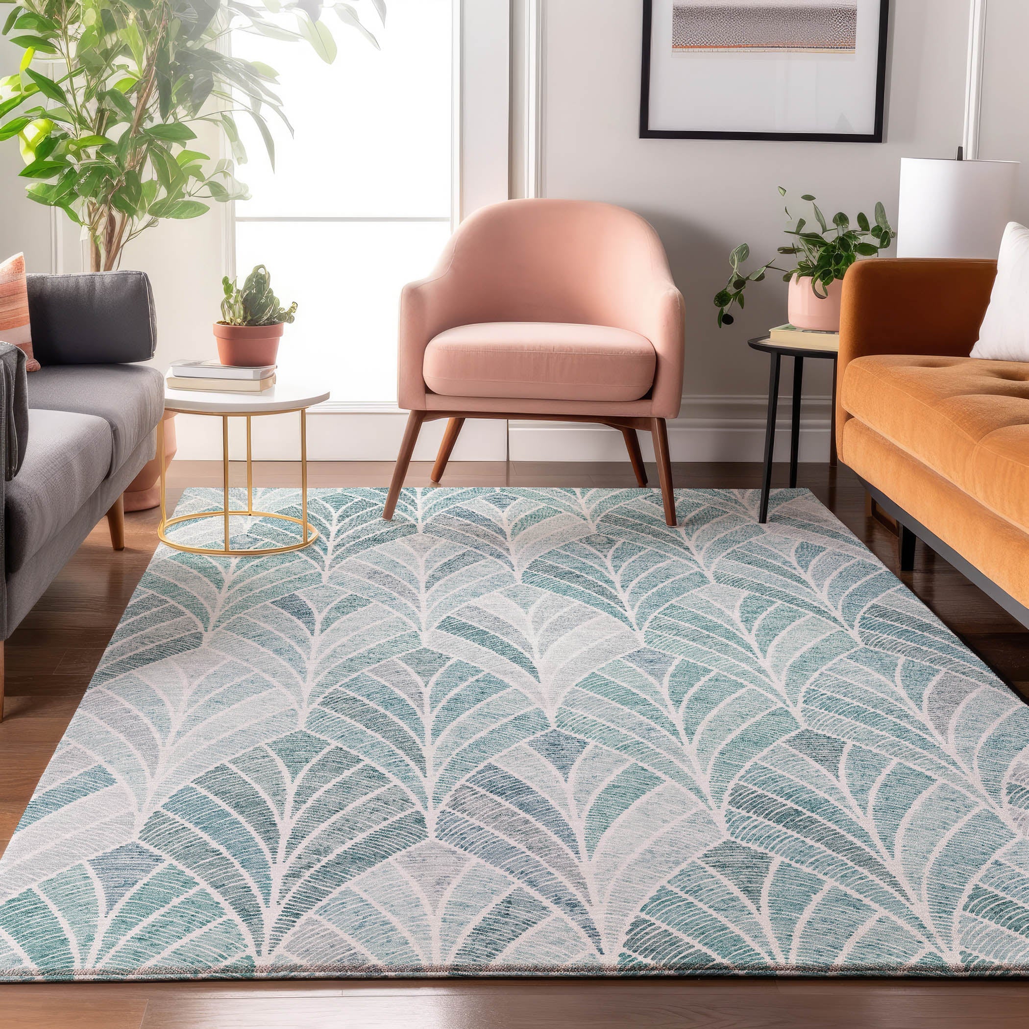 Montevideo Machine Washable Transitional Aqua Teal Rug 2'6" x 3'10" #shape_Rectangle