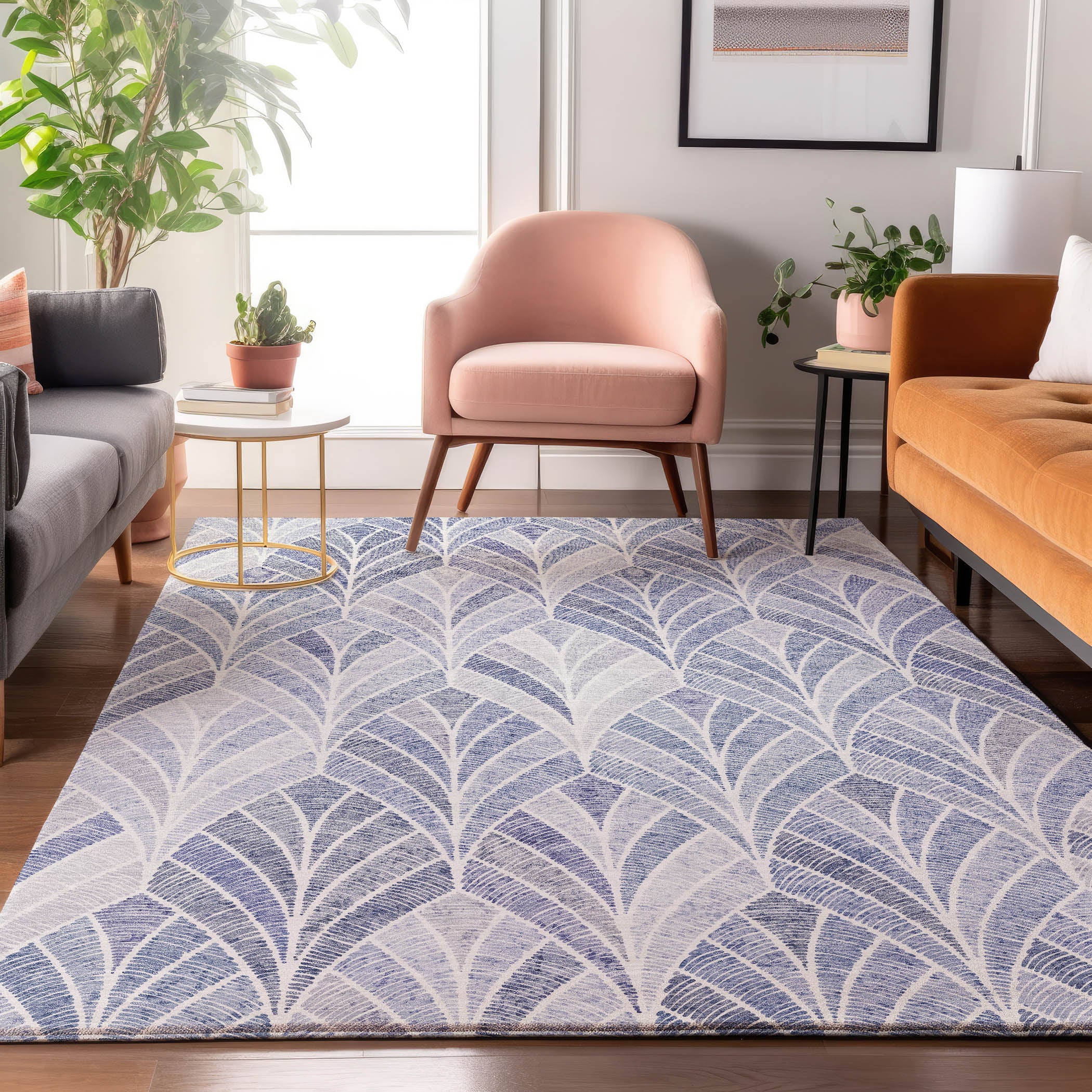 Montevideo Machine Washable Transitional Denim Blue Rug 2'6" x 3'10" #shape_Rectangle