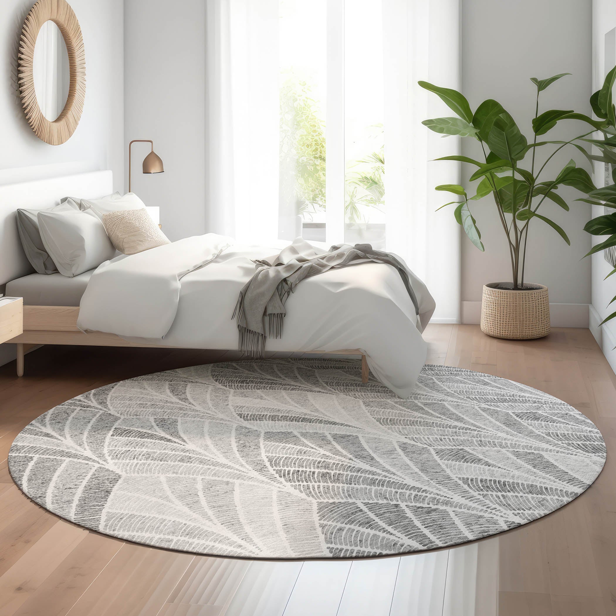 Montevideo Machine Washable Transitional Gray Rug 8' x 8' #shape_Round