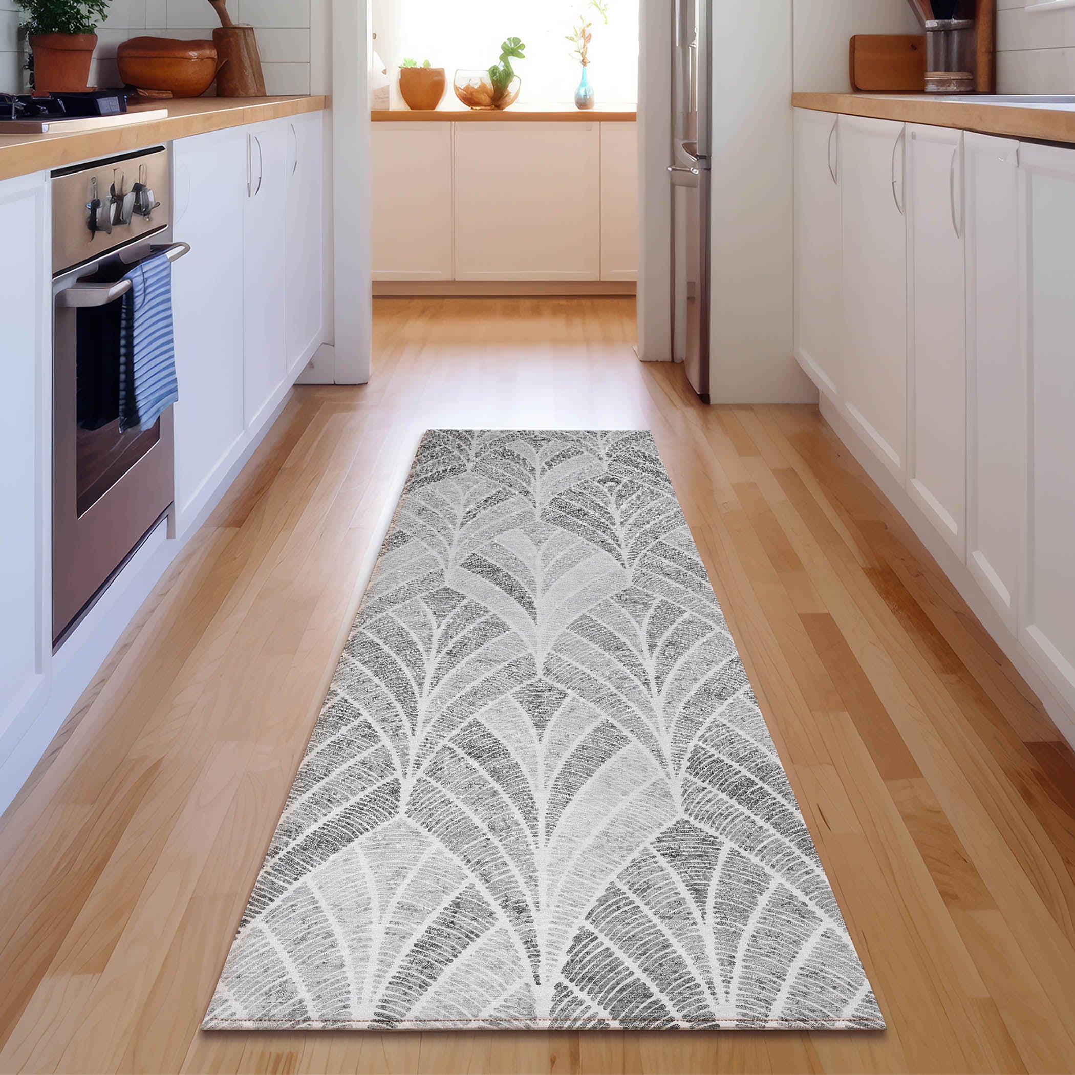 Montevideo Machine Washable Transitional Gray Rug 2'3" x 7'6" #shape_Runner