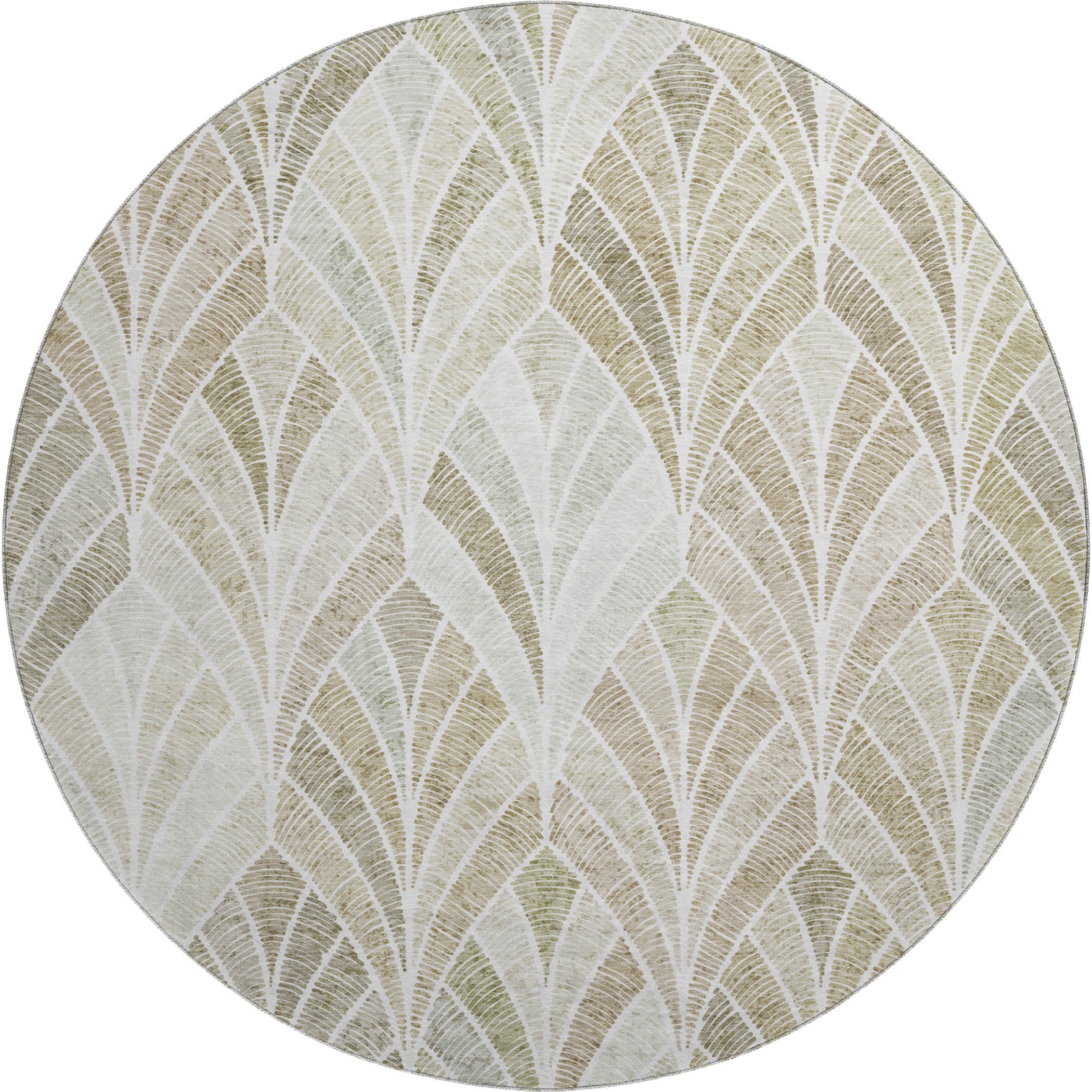 Montevideo Machine Washable Transitional Khaki Brown Rug 8' x 8' #shape_Round