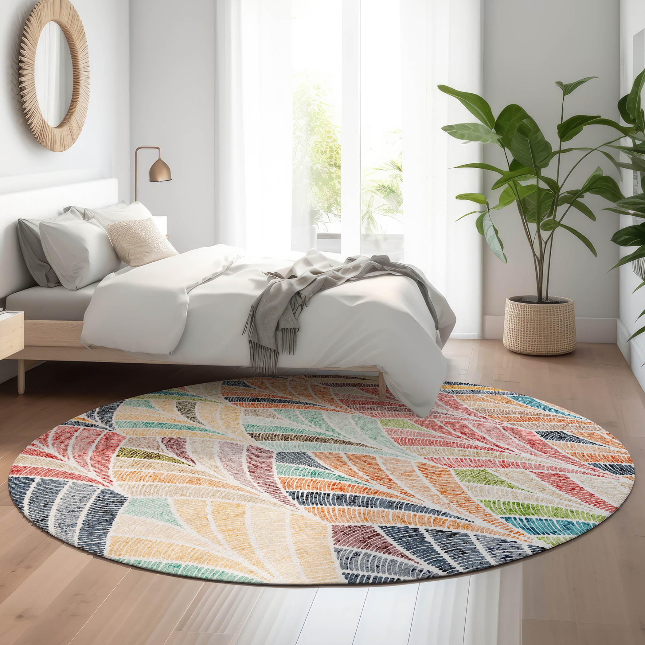 Montevideo Machine Washable Transitional Orange Rug 8' x 8' #shape_Round