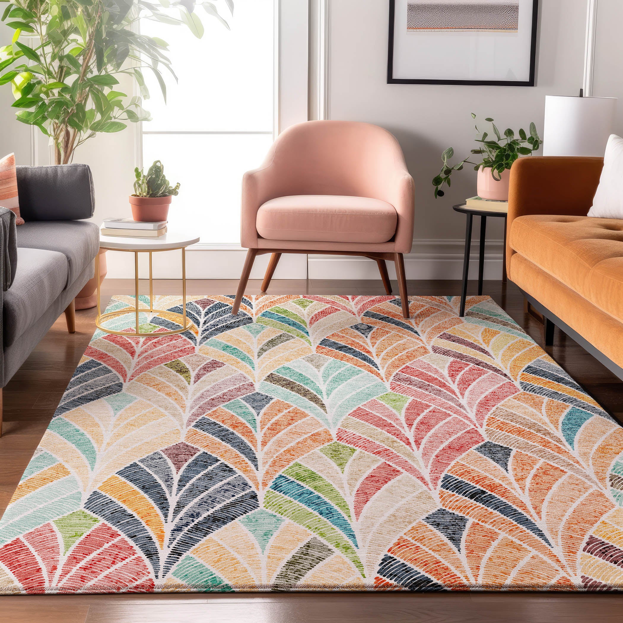 Montevideo Machine Washable Transitional Orange Rug 2'6" x 3'10" #shape_Rectangle