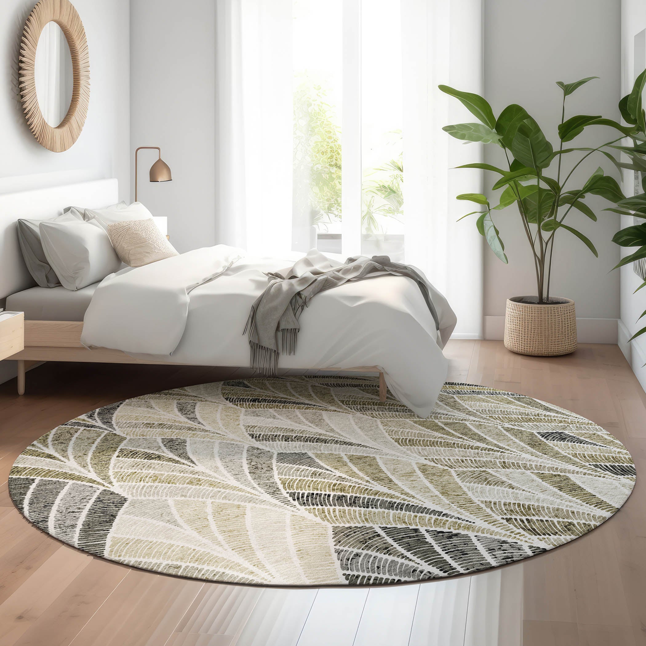 Montevideo Machine Washable Transitional Taupe Brown Rug 8' x 8' #shape_Round