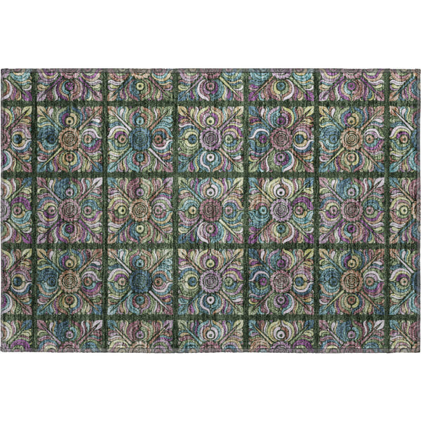 Florence Machine Washable Transitional Fern Green Rug 1'8" x 2'6"