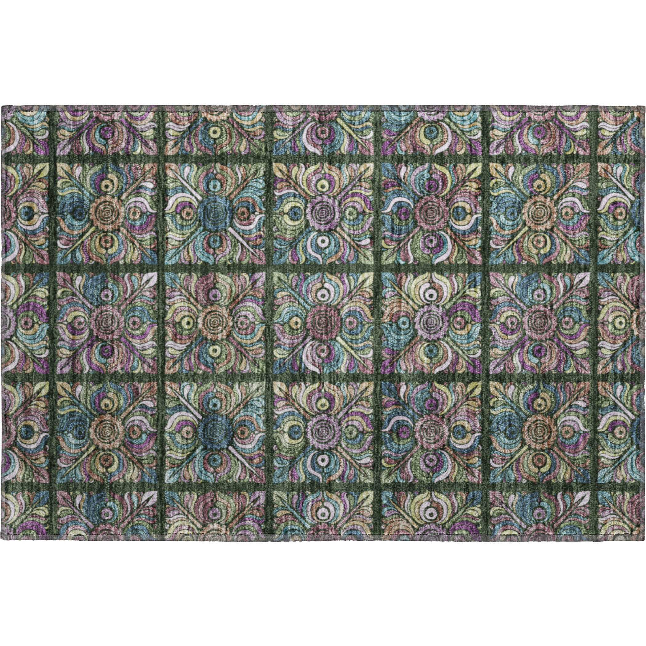 Florence Machine Washable Transitional Fern Green Rug 1'8" x 2'6" #shape_Rectangle