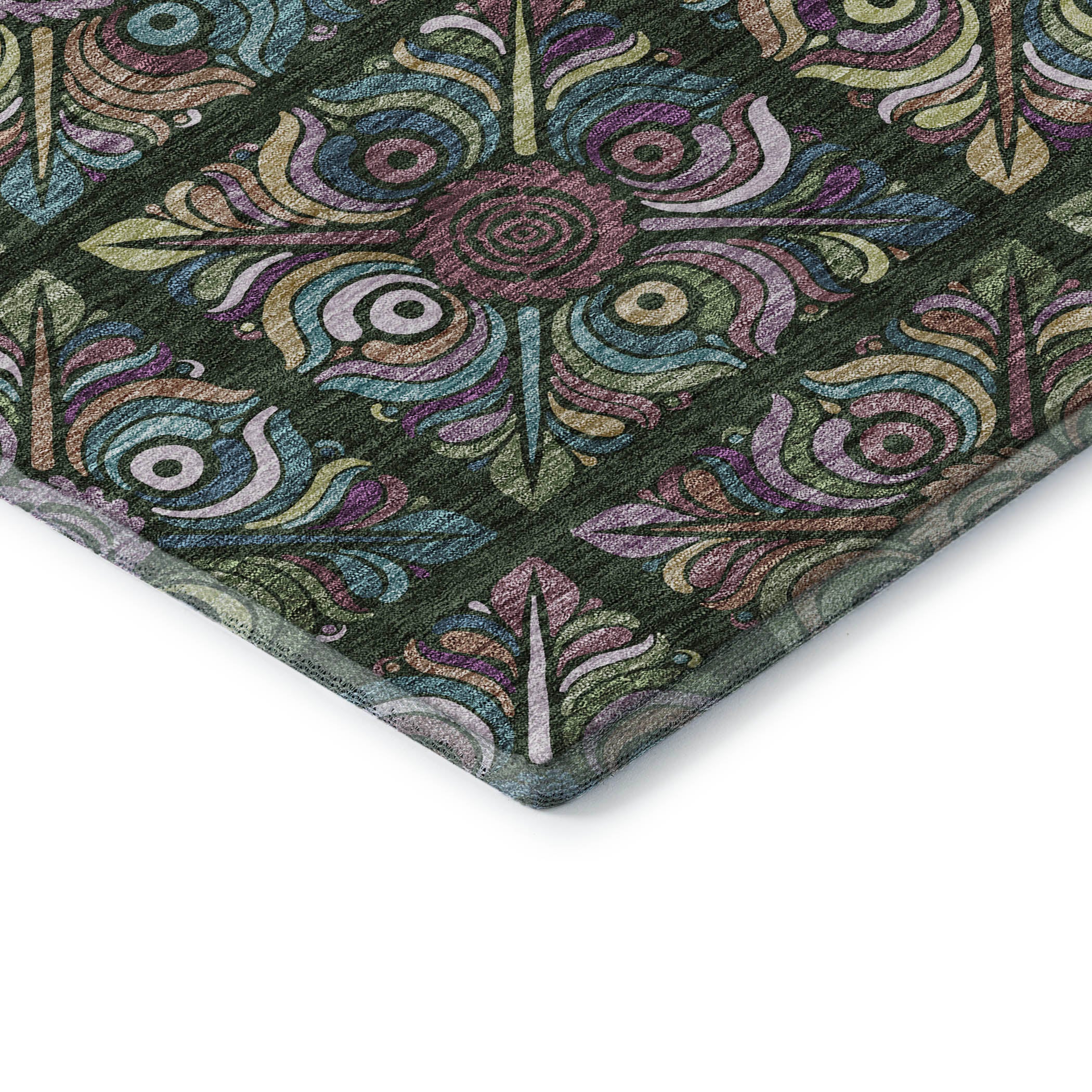 Florence Machine Washable Transitional Fern Green Rug 1'8" x 2'6" #shape_Rectangle