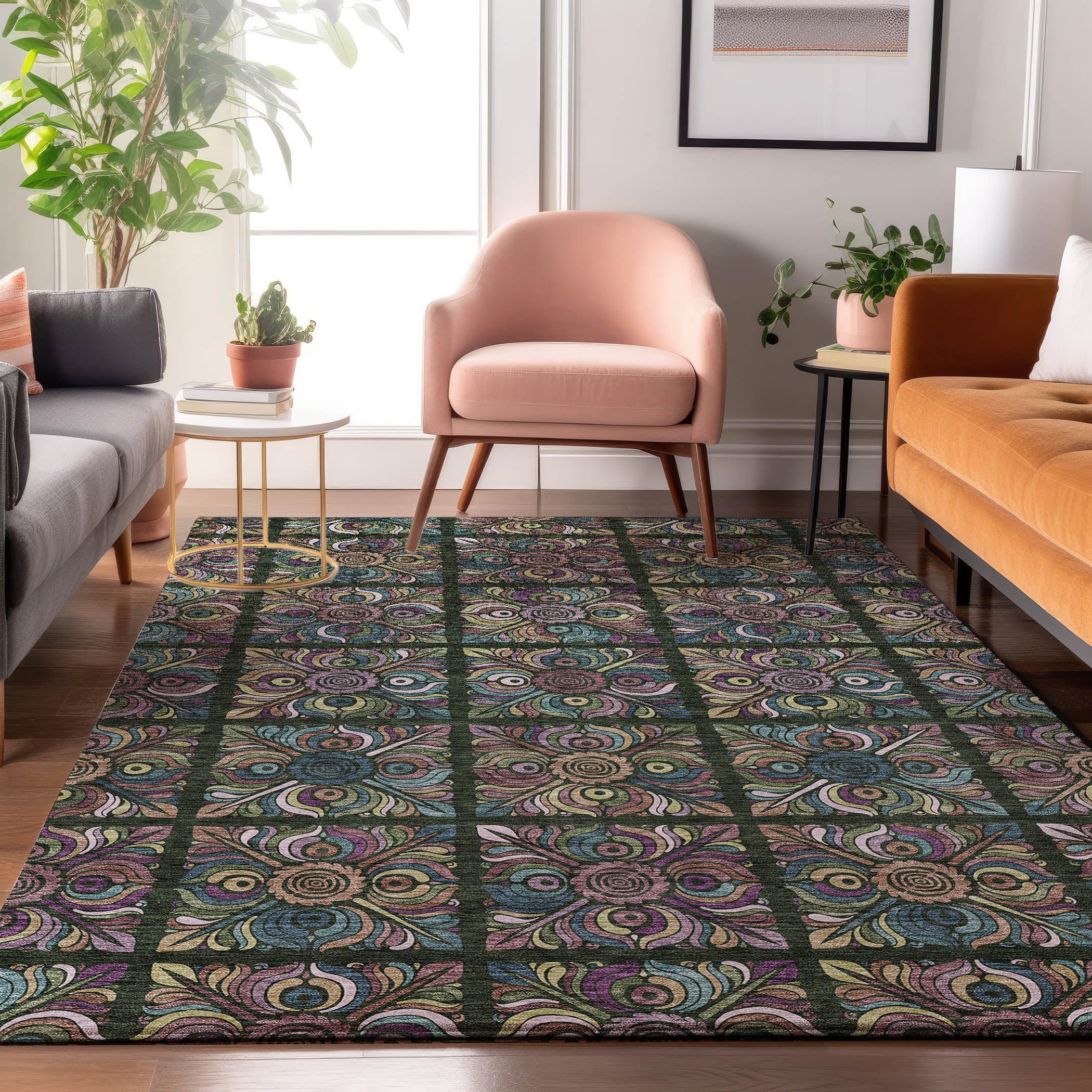 Florence Machine Washable Transitional Fern Green Rug 2'6" x 3'10" #shape_Rectangle