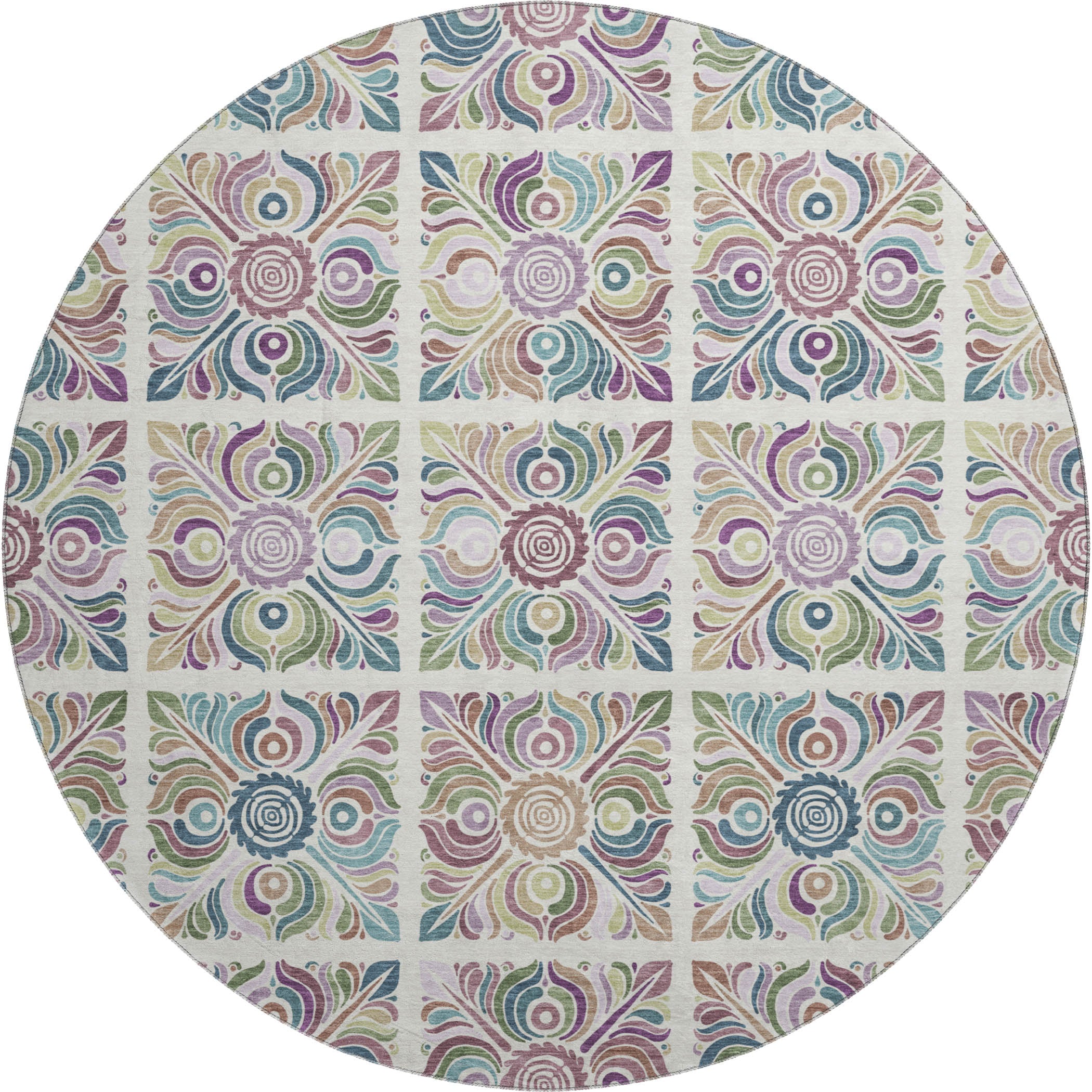 Florence Machine Washable Transitional Ivory Rug 8' x 8' #shape_Round