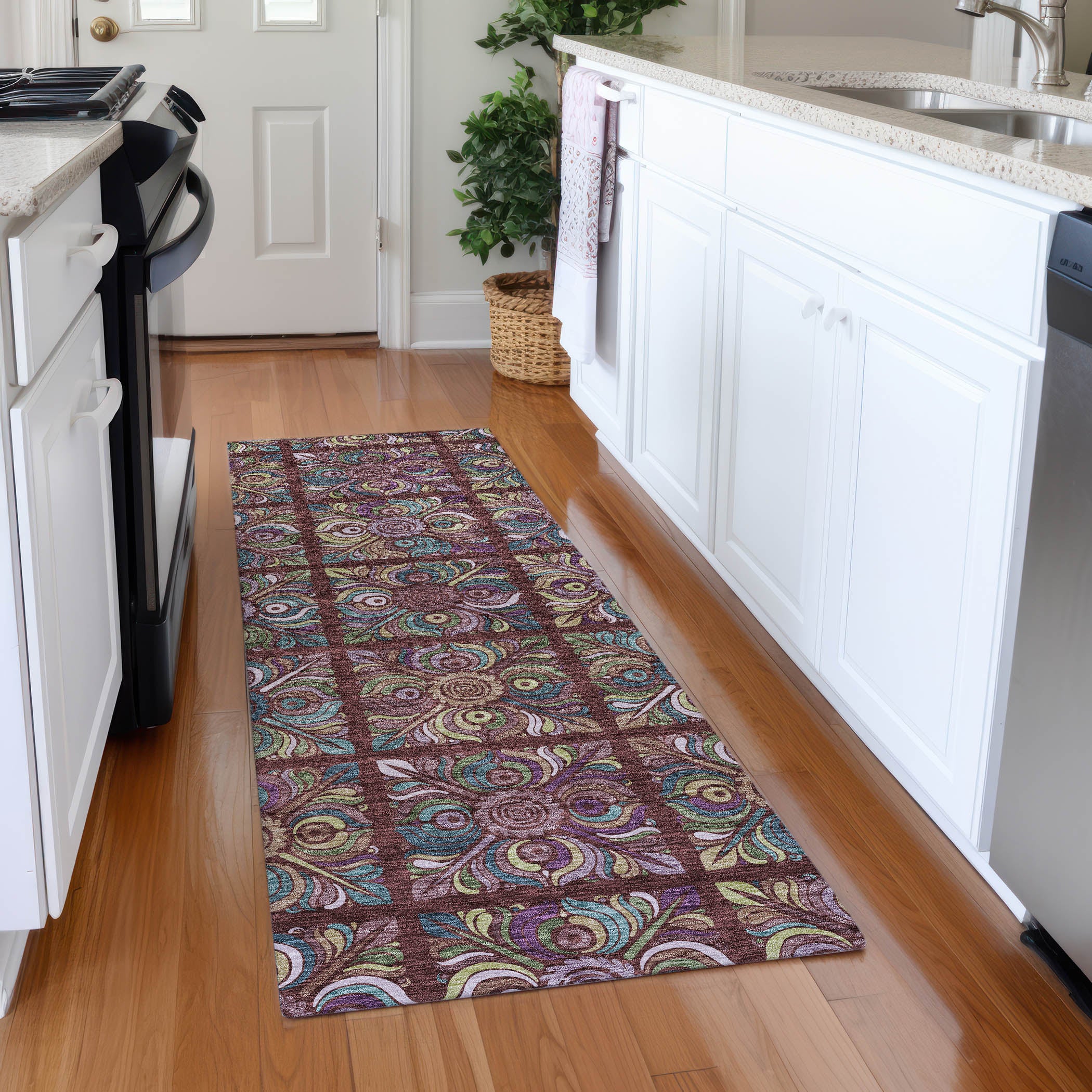 Florence Machine Washable Transitional Paprika Orange Rug 2'3" x 7'6" #shape_Runner
