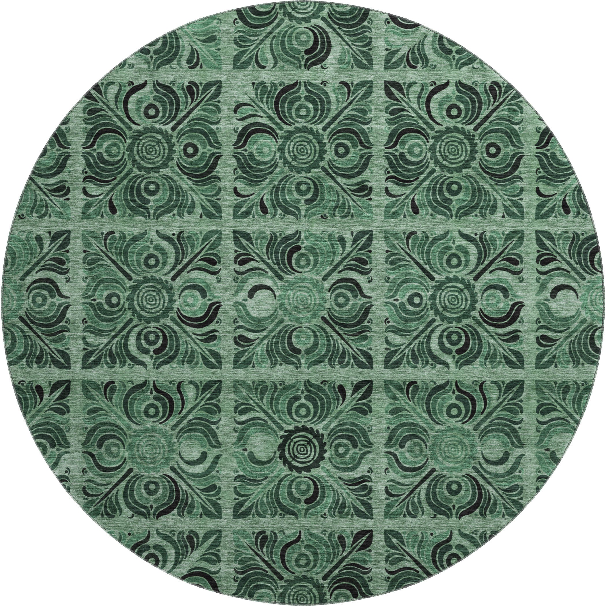 Sarajevo Machine Washable Transitional Green Rug 8' x 8' #shape_Round