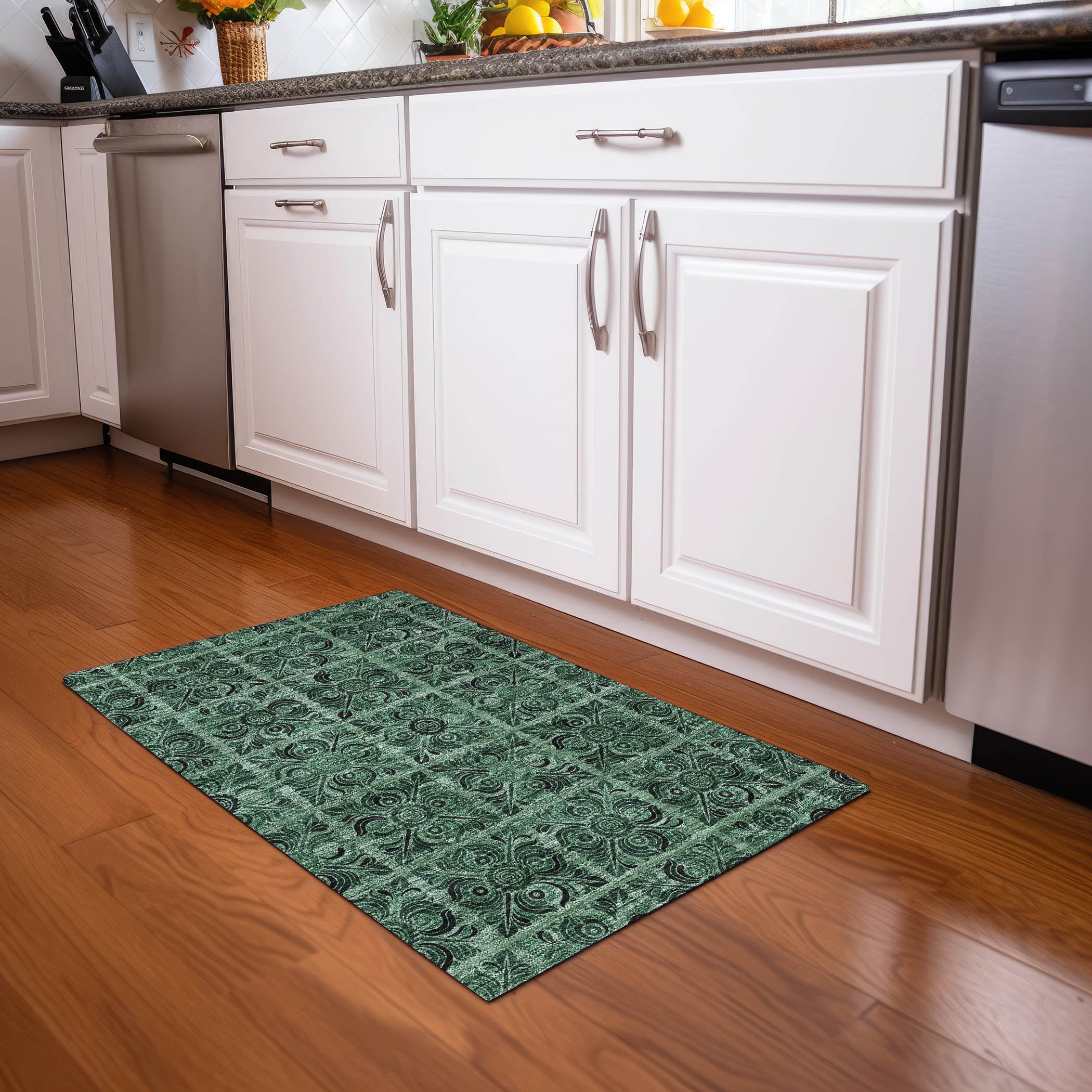 Sarajevo Machine Washable Transitional Green Rug 1'8" x 2'6" #shape_Rectangle