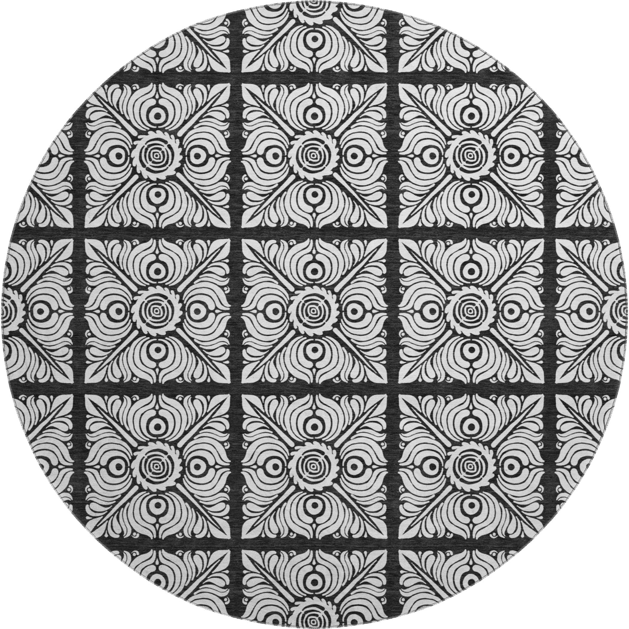 Athens Machine Washable Transitional Black Rug 8' x 8' #shape_Round