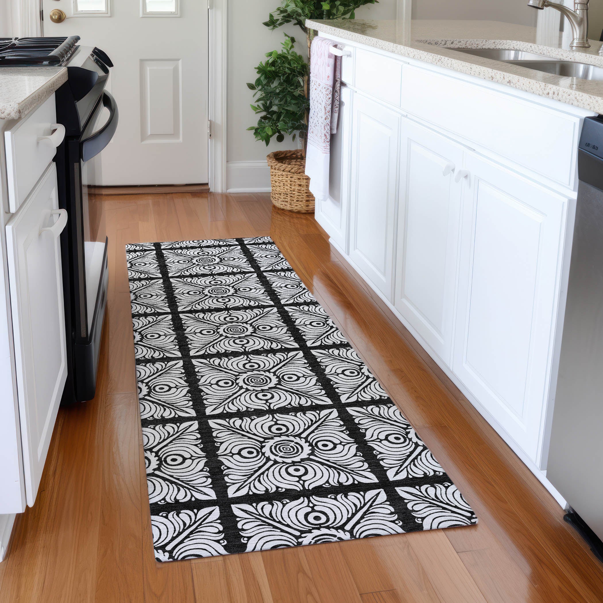 Athens Machine Washable Transitional Black Rug 2'3" x 7'6" #shape_Runner