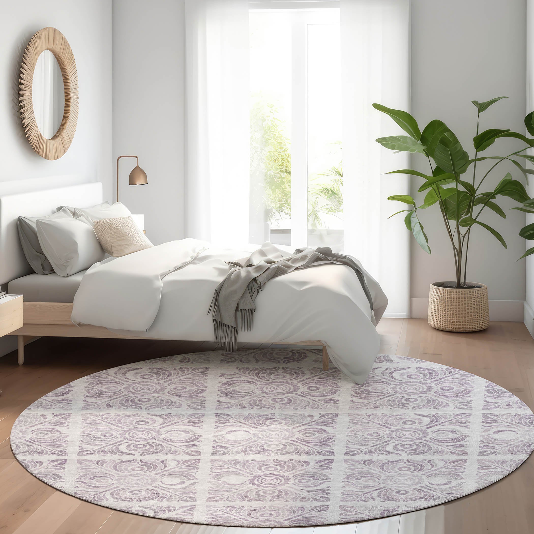 Athens Machine Washable Transitional Lavender Purple Rug 8' x 8' #shape_Round