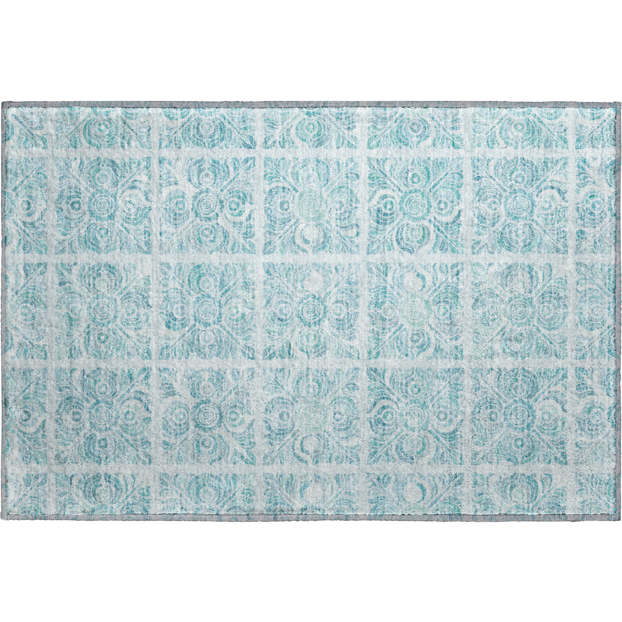 Athens Machine Washable Transitional Turquoise Teal Rug 1'8" x 2'6" #shape_Rectangle