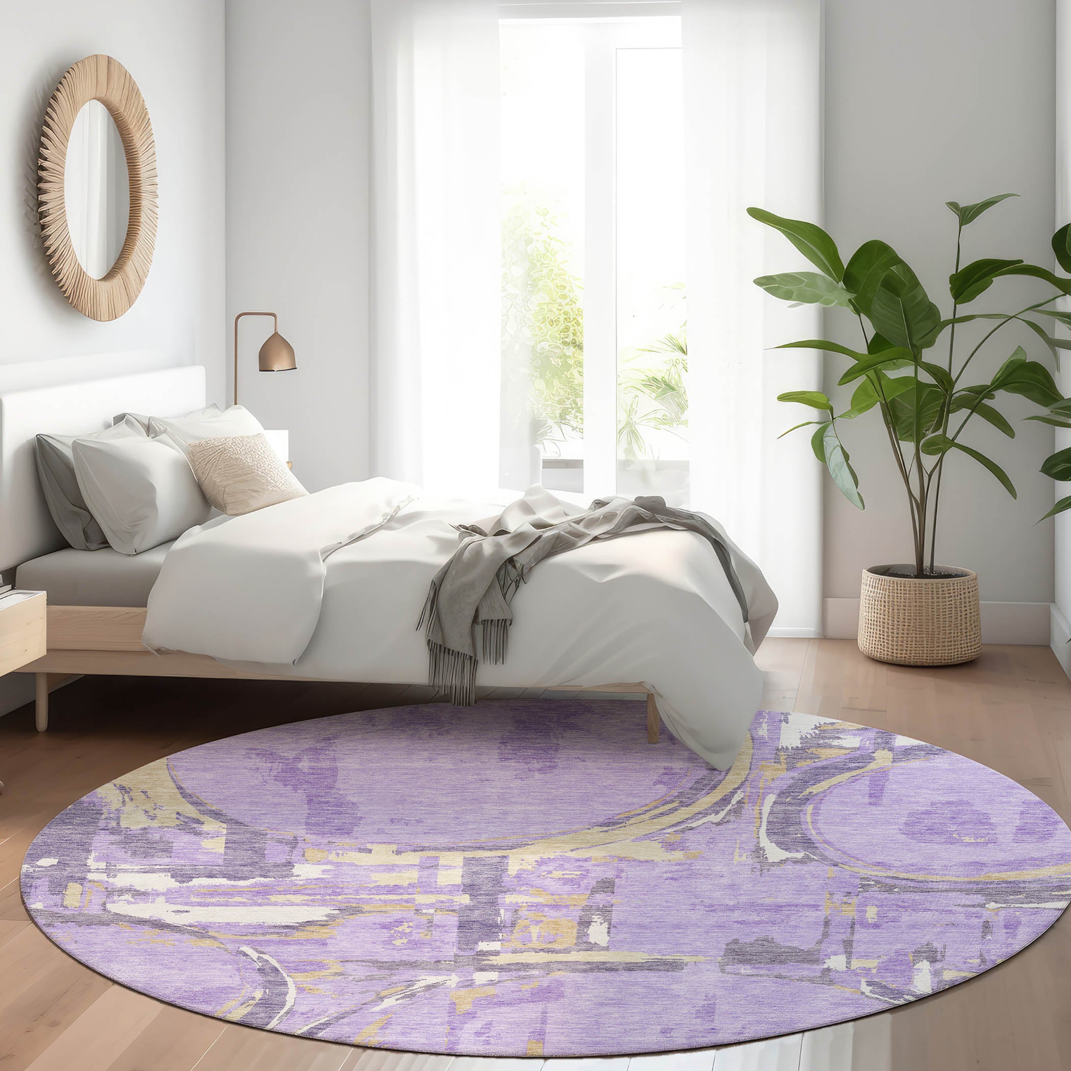 Lima Machine Washable Transitional Lavender Purple Rug 8' x 8' #shape_Round