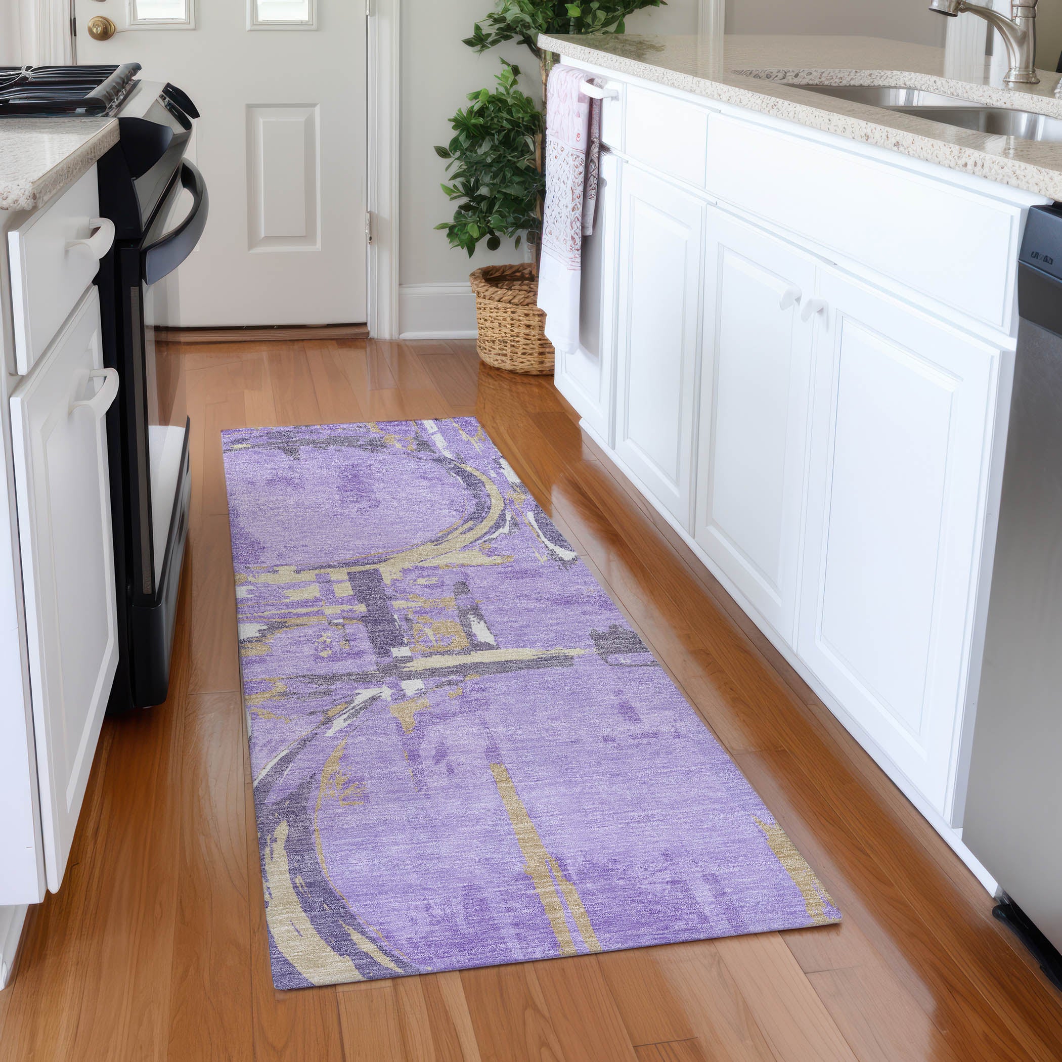 Lima Machine Washable Transitional Lavender Purple Rug 2'3" x 7'6" #shape_Runner