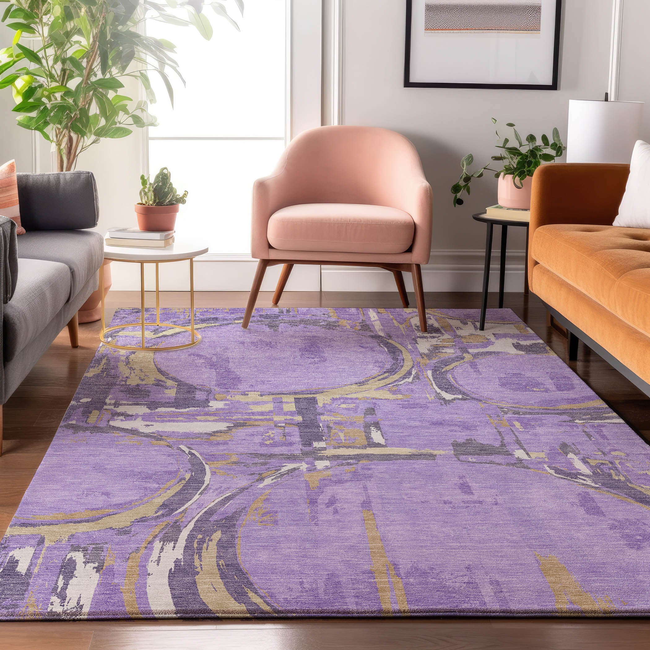 Lima Machine Washable Transitional Lavender Purple Rug 2'6" x 3'10" #shape_Rectangle