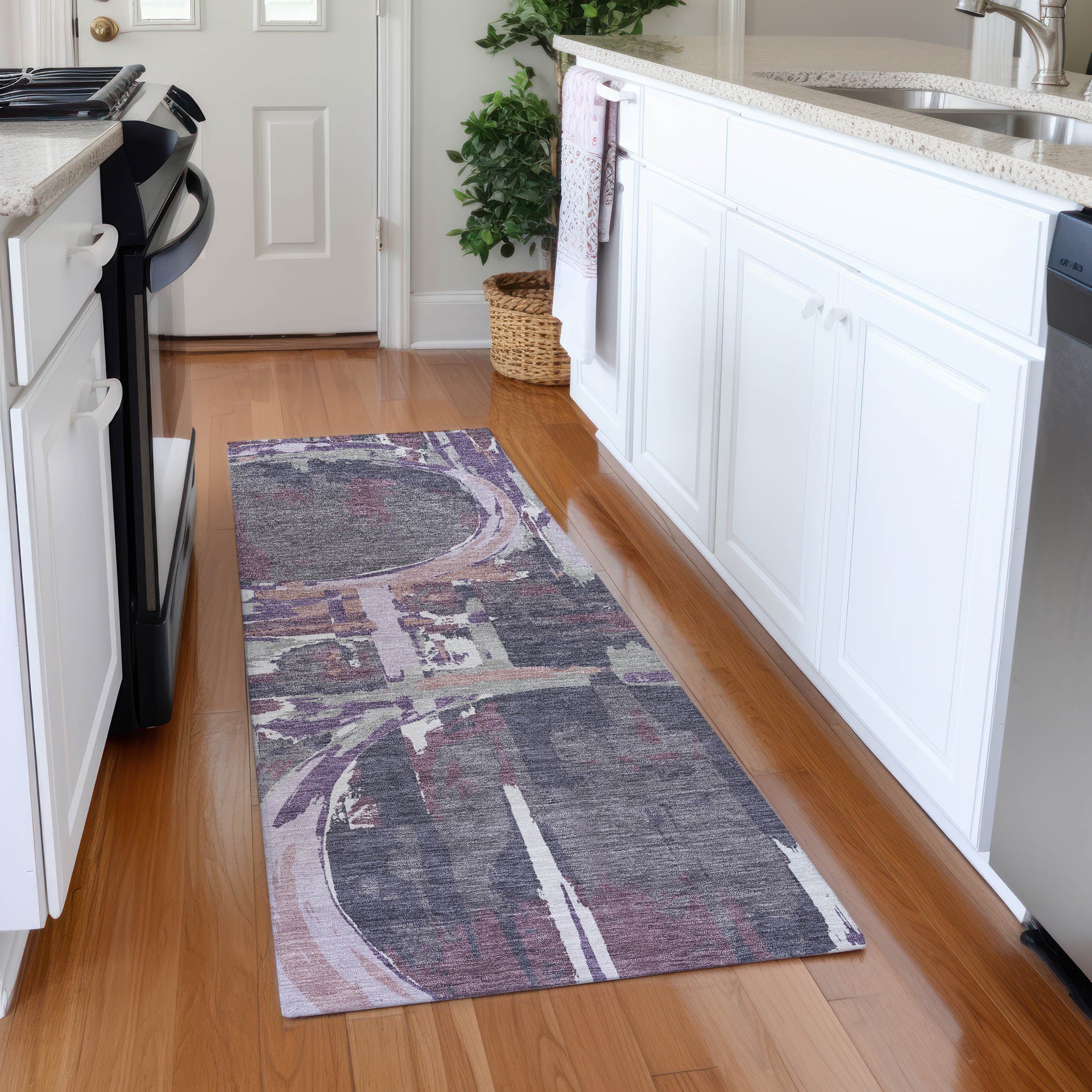 Lima Machine Washable Transitional Purple Rug 2'3" x 7'6" #shape_Runner