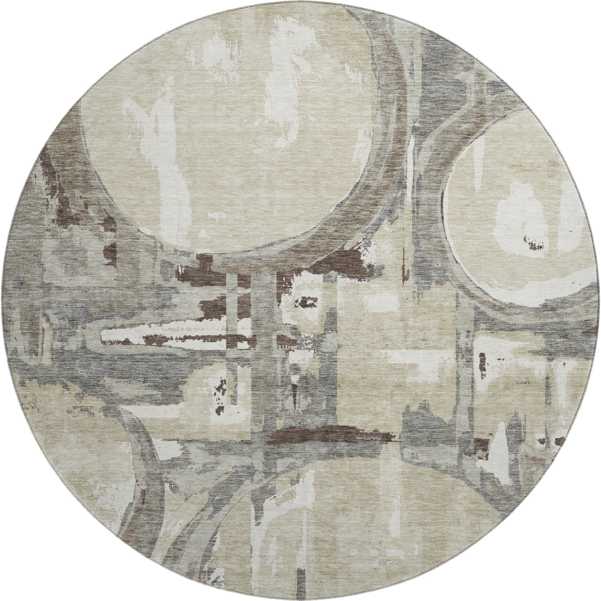 Lima Machine Washable Transitional Tan Brown Rug 8' x 8' #shape_Round