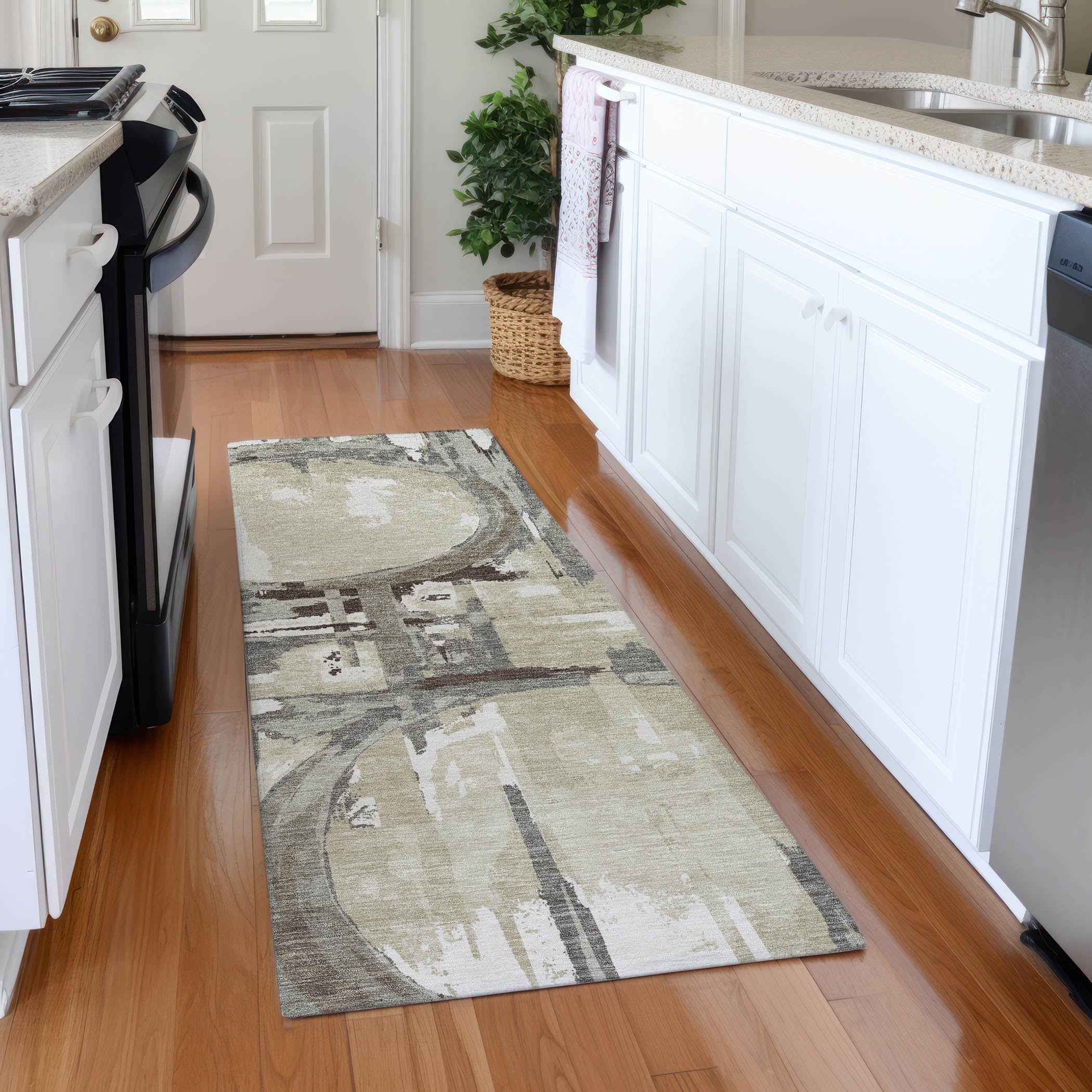 Lima Machine Washable Transitional Tan Brown Rug 2'3" x 7'6" #shape_Runner