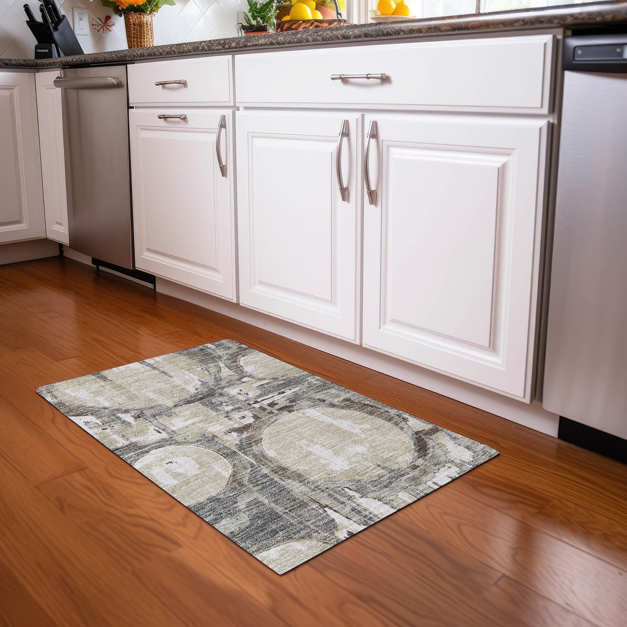 Lima Machine Washable Transitional Tan Brown Rug 1'8" x 2'6" #shape_Rectangle