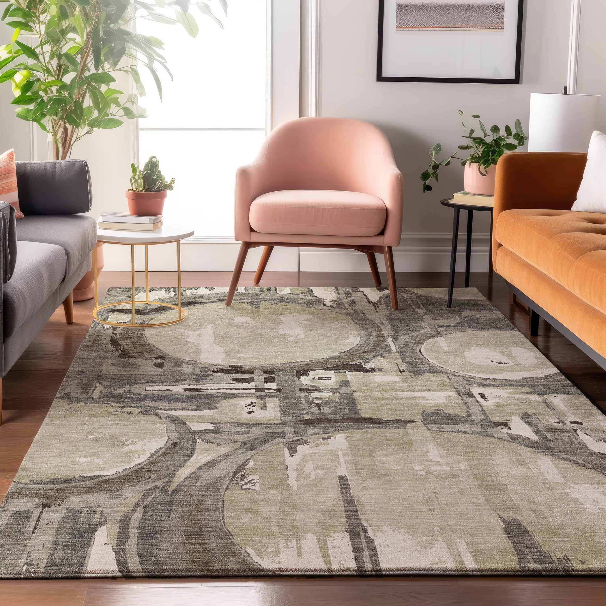 Lima Machine Washable Transitional Tan Brown Rug 2'6" x 3'10" #shape_Rectangle