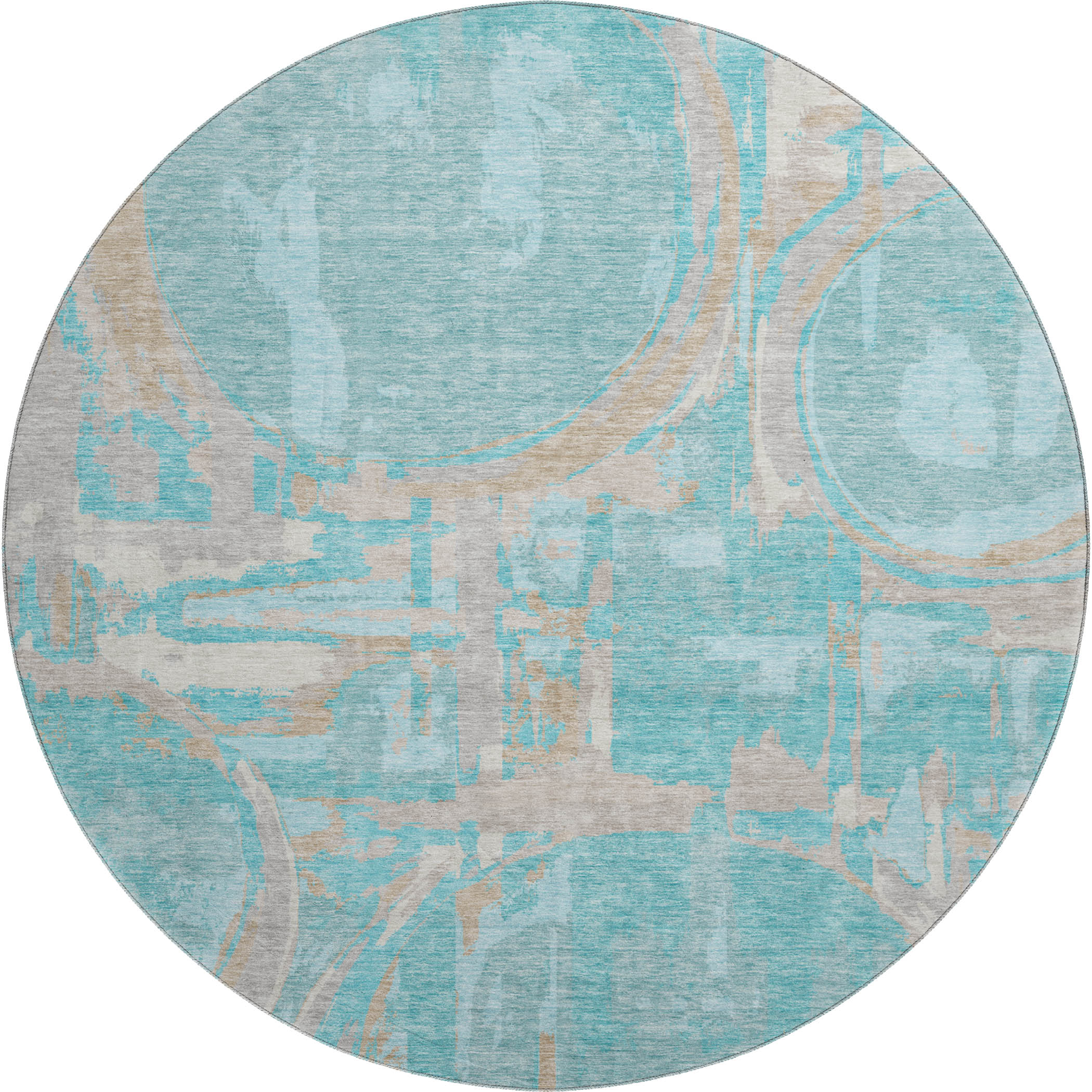 Lima Machine Washable Transitional Teal Rug 8' x 8' #shape_Round