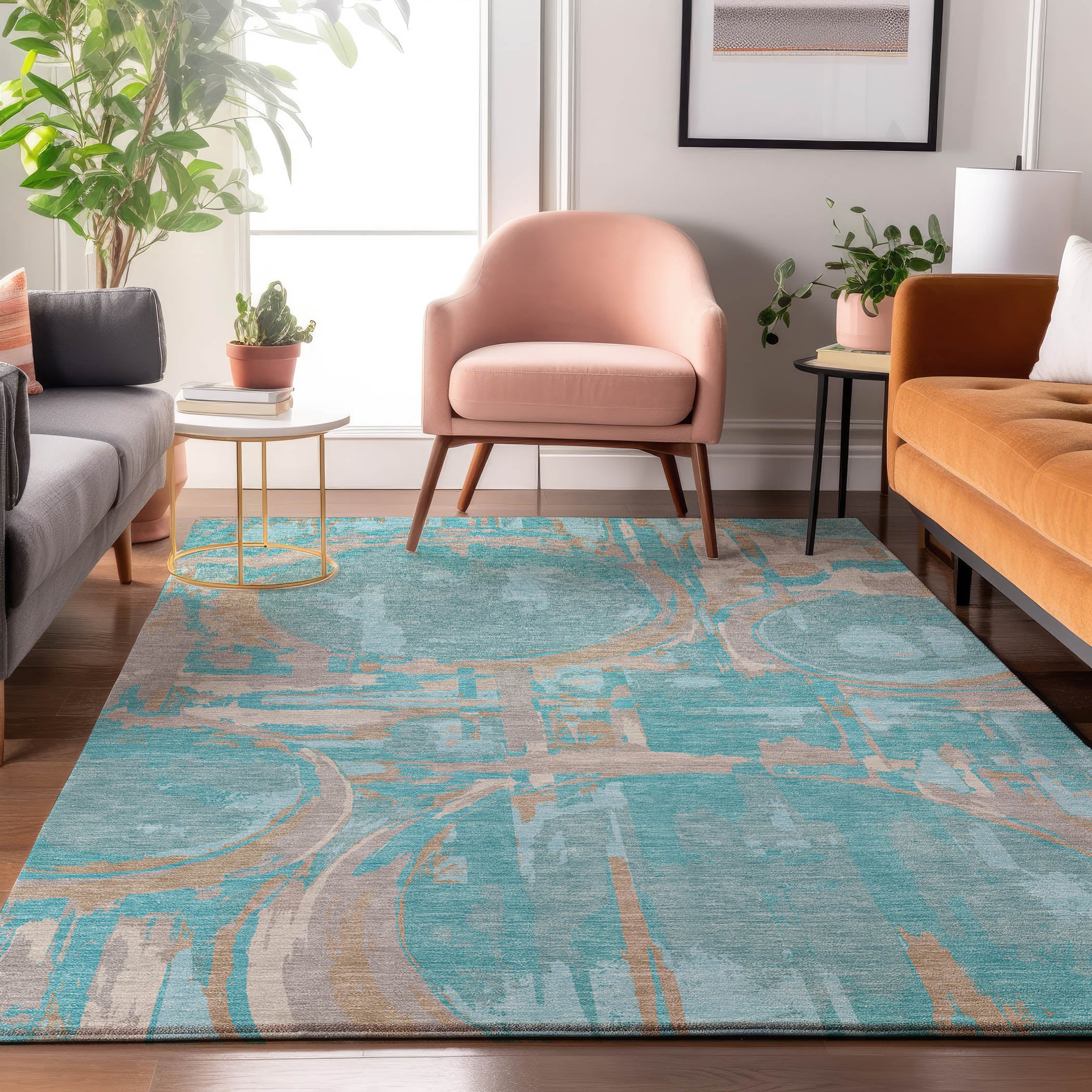Lima Machine Washable Transitional Teal Rug 2'6" x 3'10" #shape_Rectangle