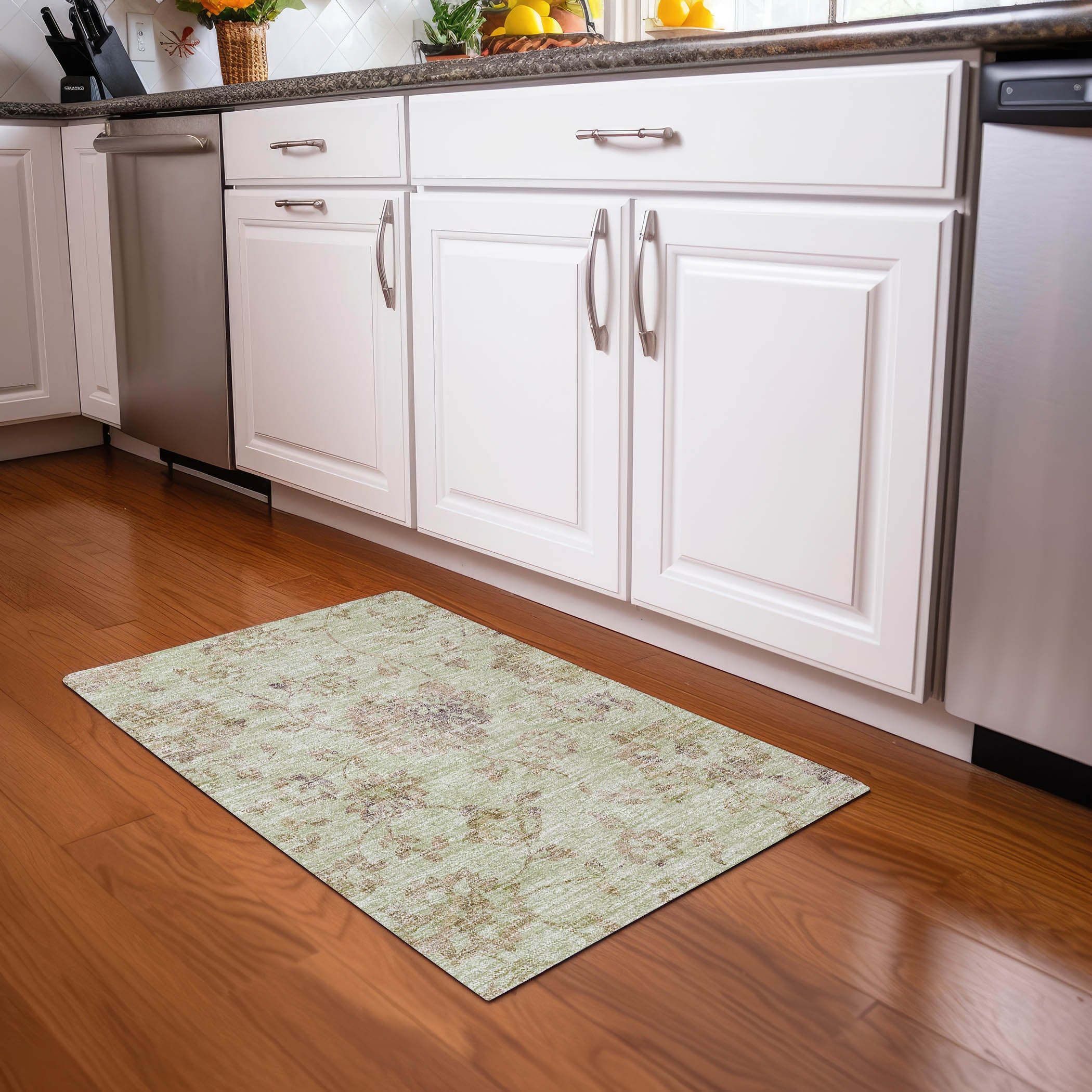 Cusco Machine Washable Transitional Aloe Green Rug 1'8" x 2'6" #shape_Rectangle