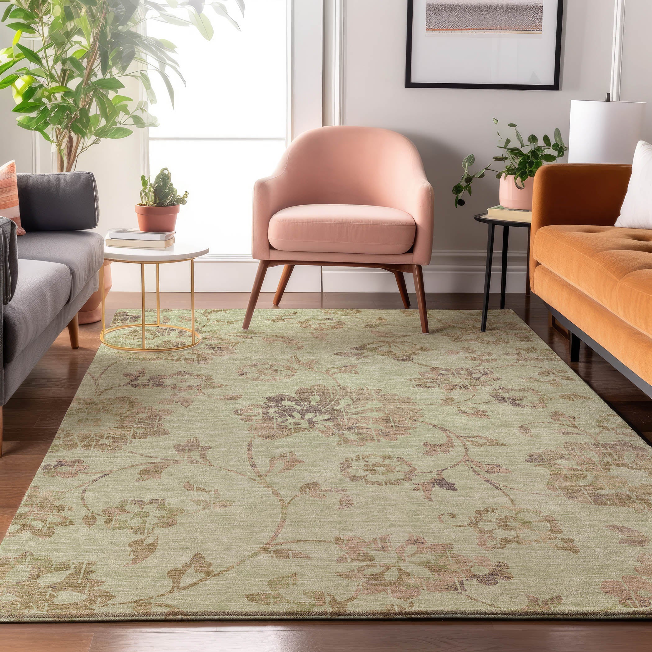 Cusco Machine Washable Transitional Aloe Green Rug 2'6" x 3'10" #shape_Rectangle