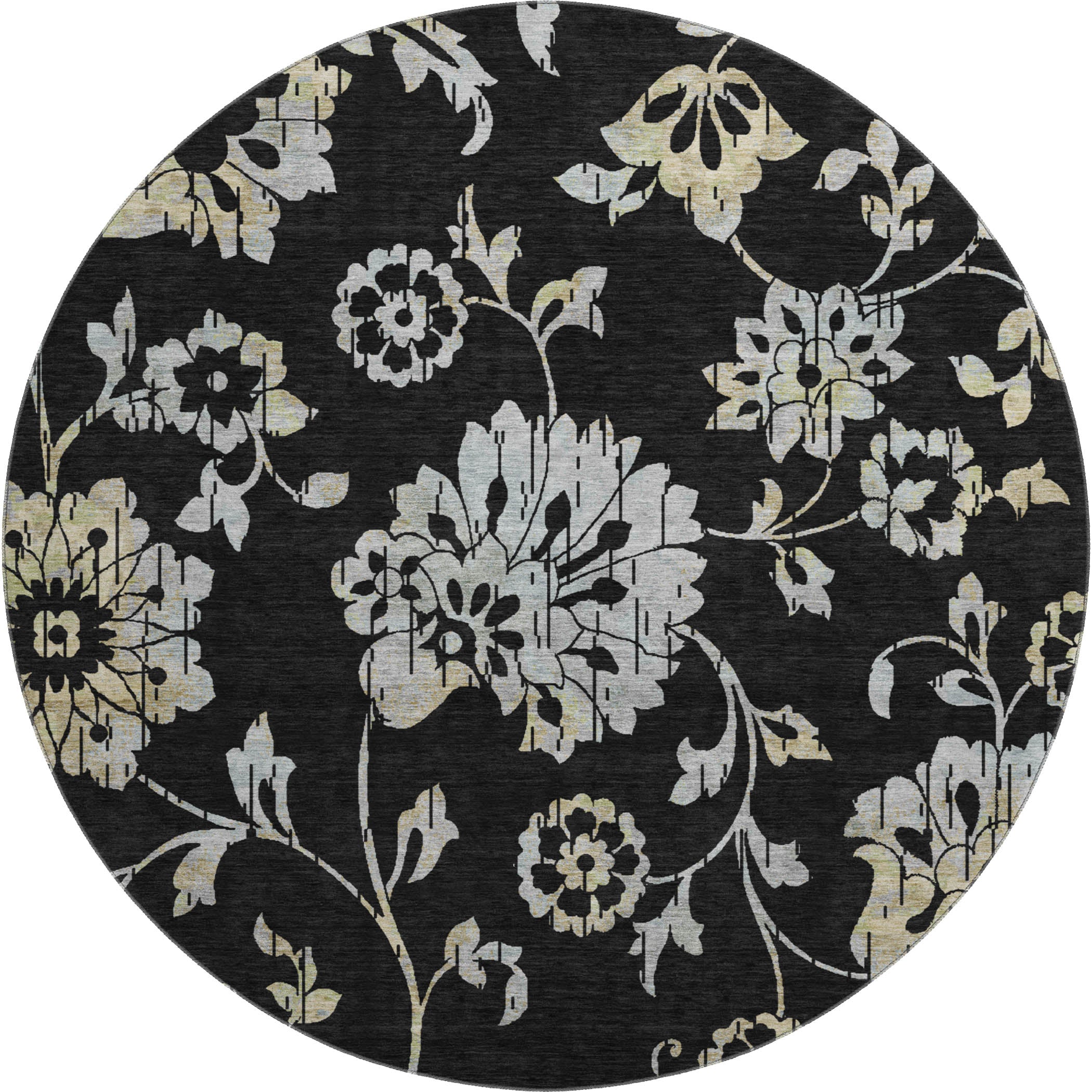 Cusco Machine Washable Transitional Black Rug 8' x 8' #shape_Round
