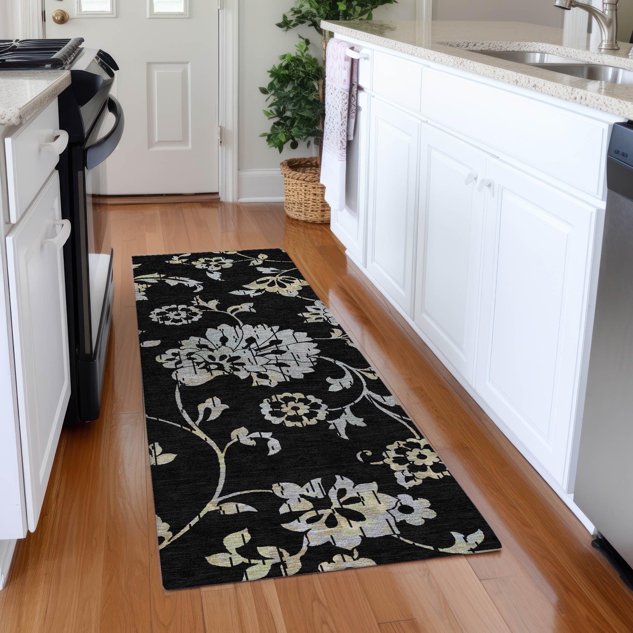 Cusco Machine Washable Transitional Black Rug 2'3" x 7'6" #shape_Runner