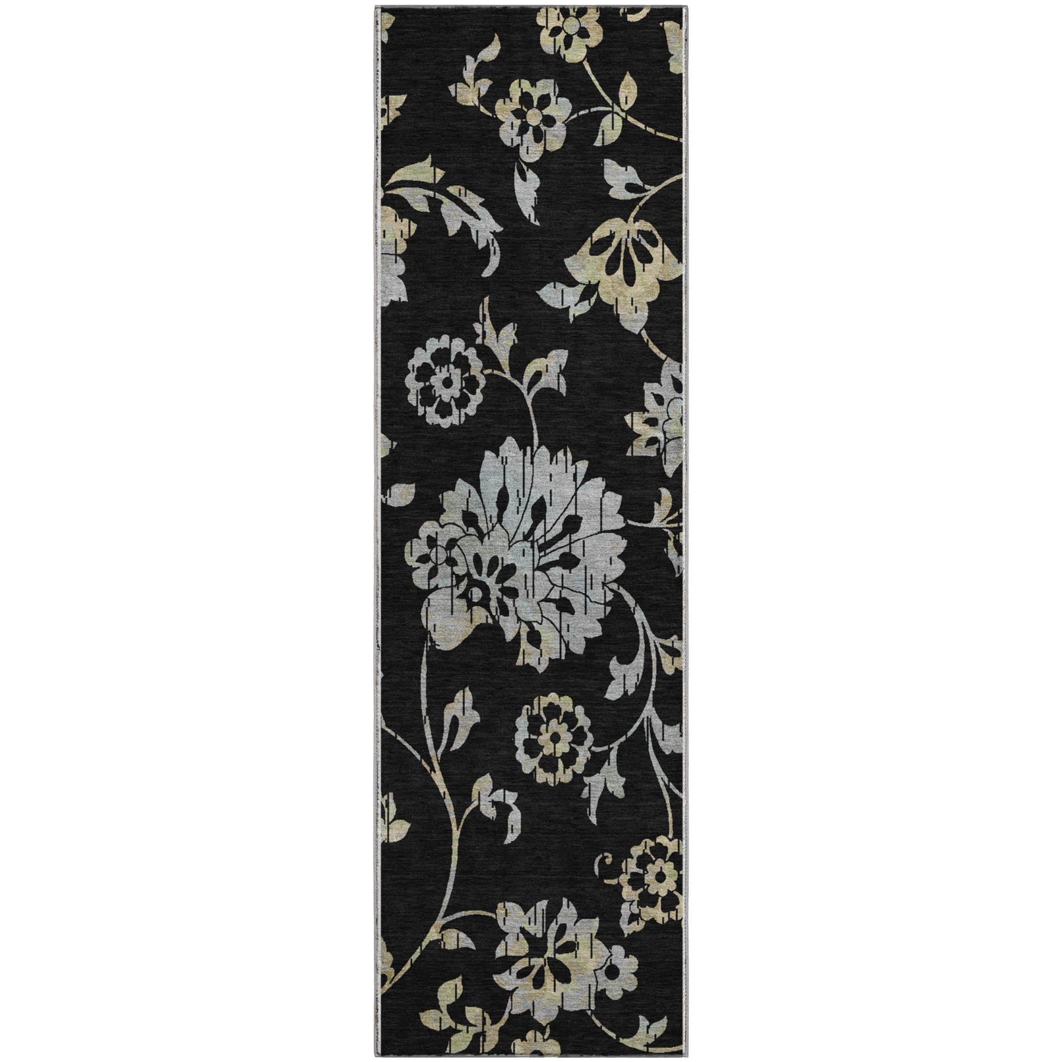 Cusco Machine Washable Transitional Black Rug 2'3" x 7'6" #shape_Runner