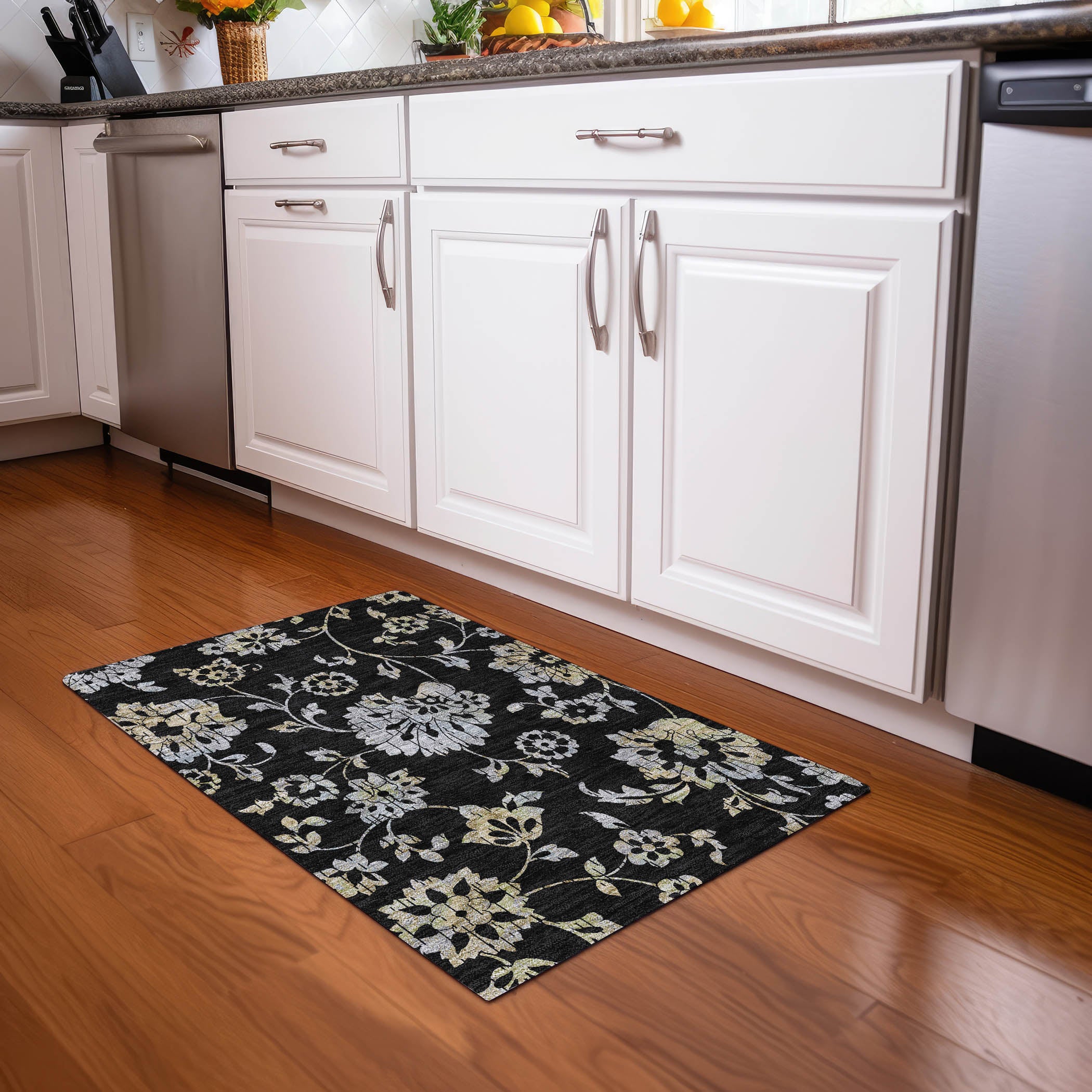Cusco Machine Washable Transitional Black Rug 1'8" x 2'6" #shape_Rectangle