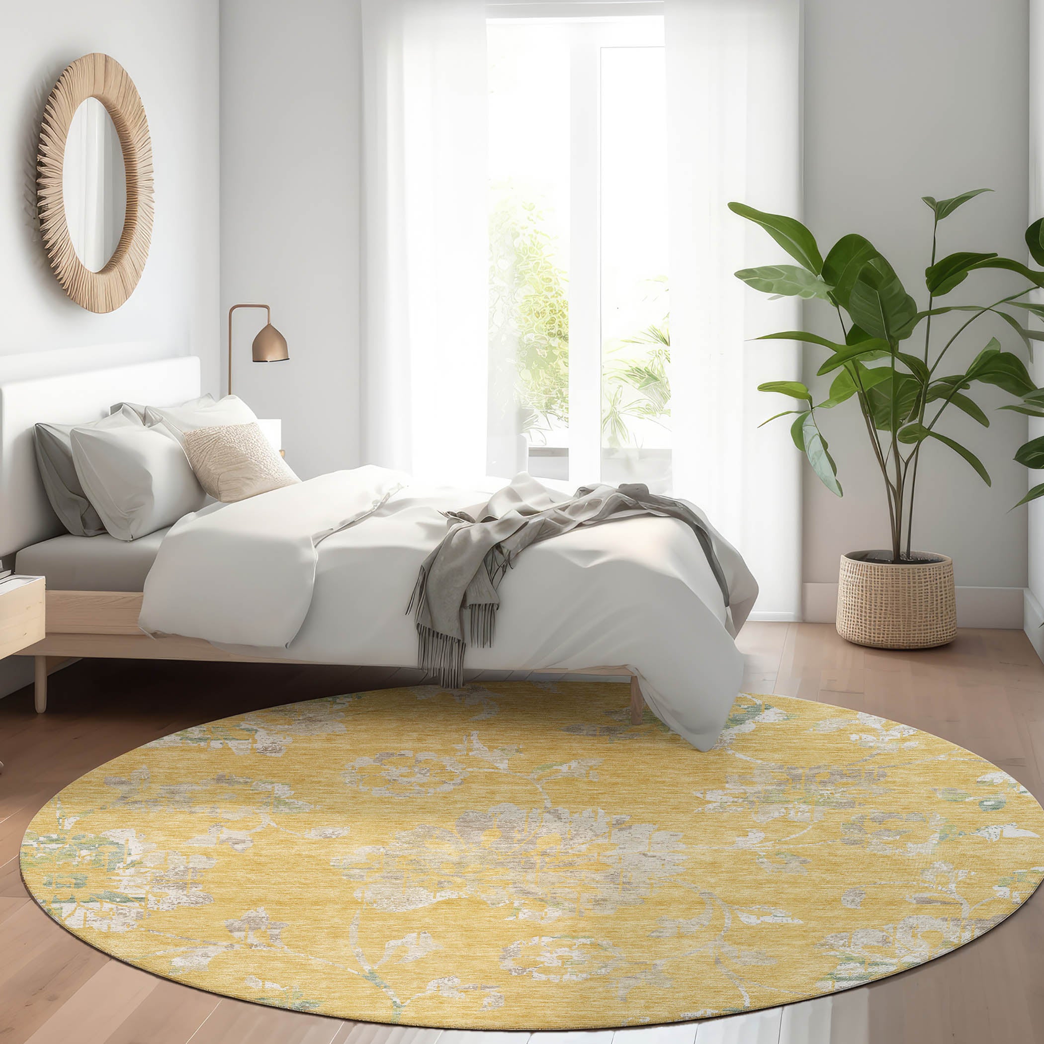 Cusco Machine Washable Transitional Gold Rug 8' x 8' #shape_Round