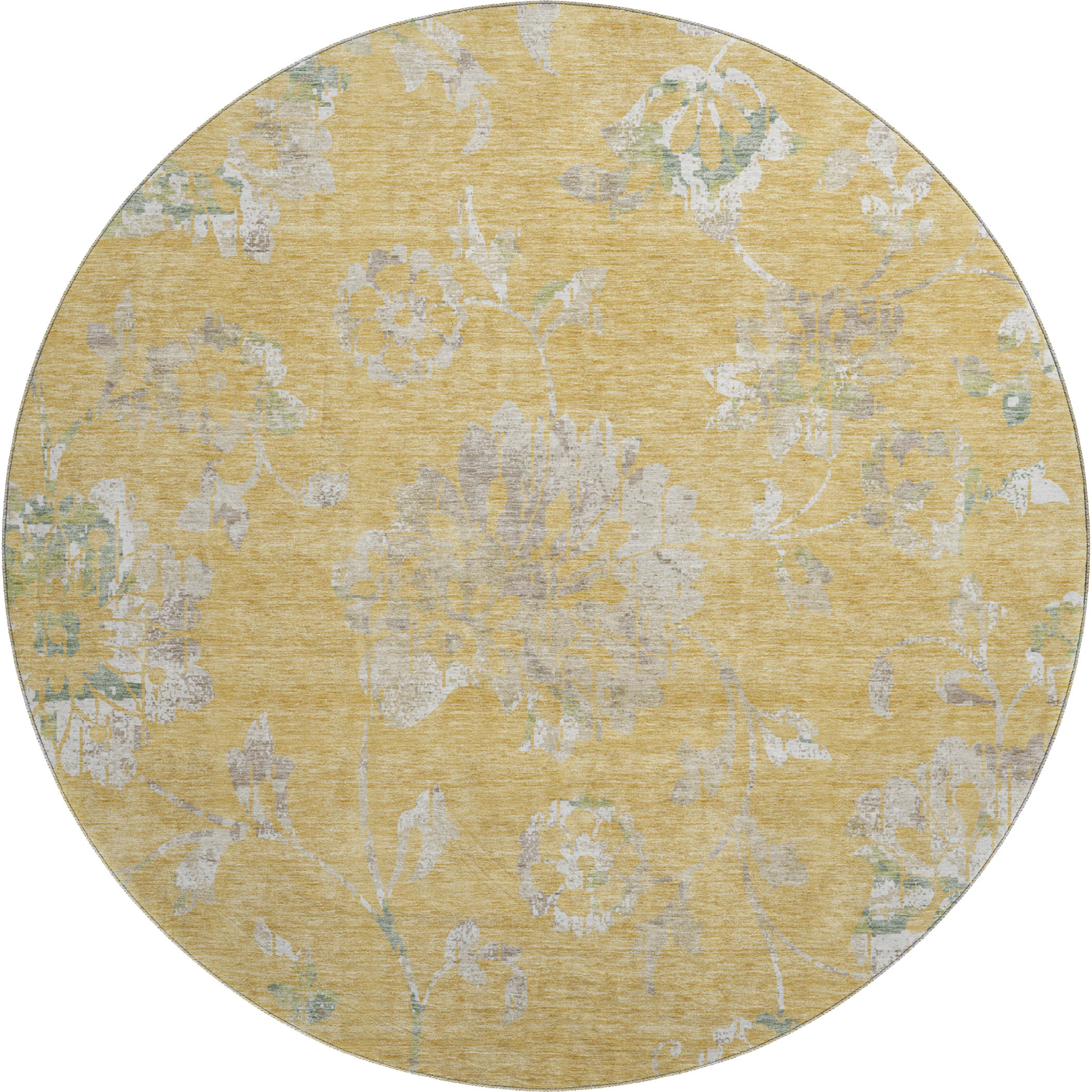 Cusco Machine Washable Transitional Gold Rug 8' x 8' #shape_Round