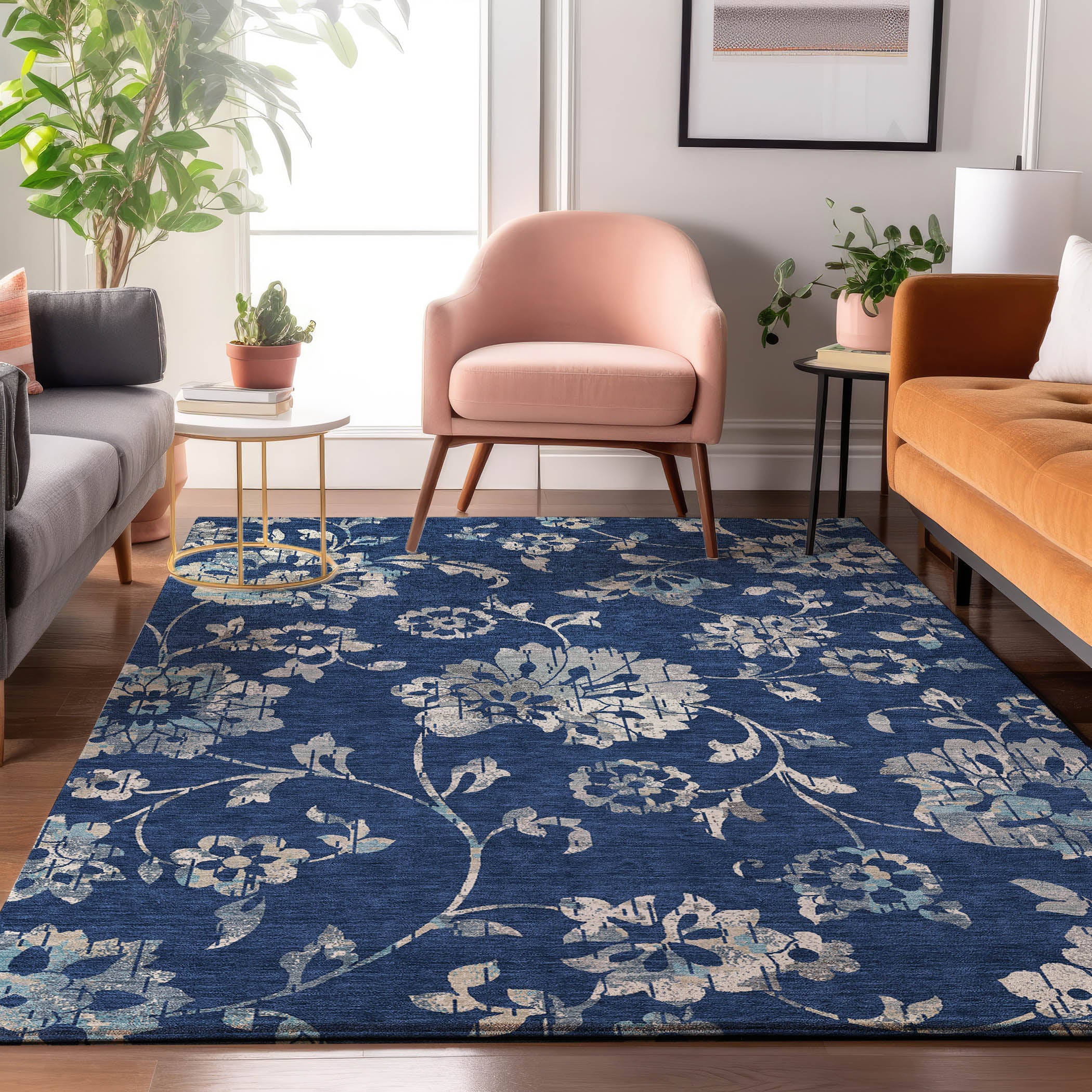 Cusco Machine Washable Transitional Navy Blue Rug 2'6" x 3'10" #shape_Rectangle