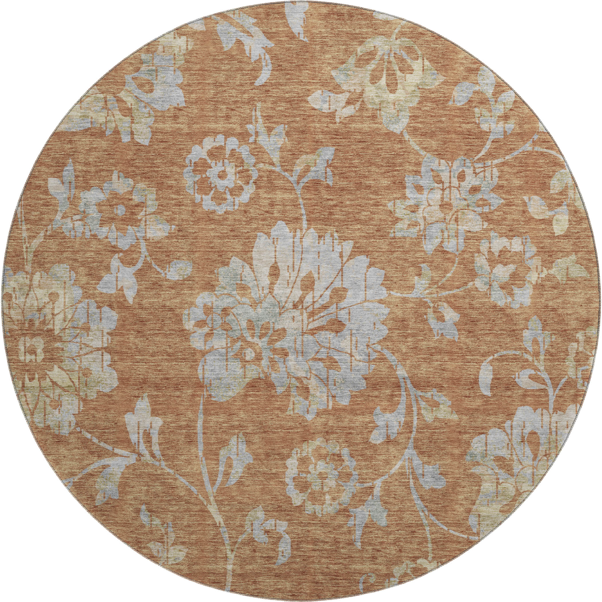 Cusco Machine Washable Transitional Paprika Orange Rug 8' x 8' #shape_Round