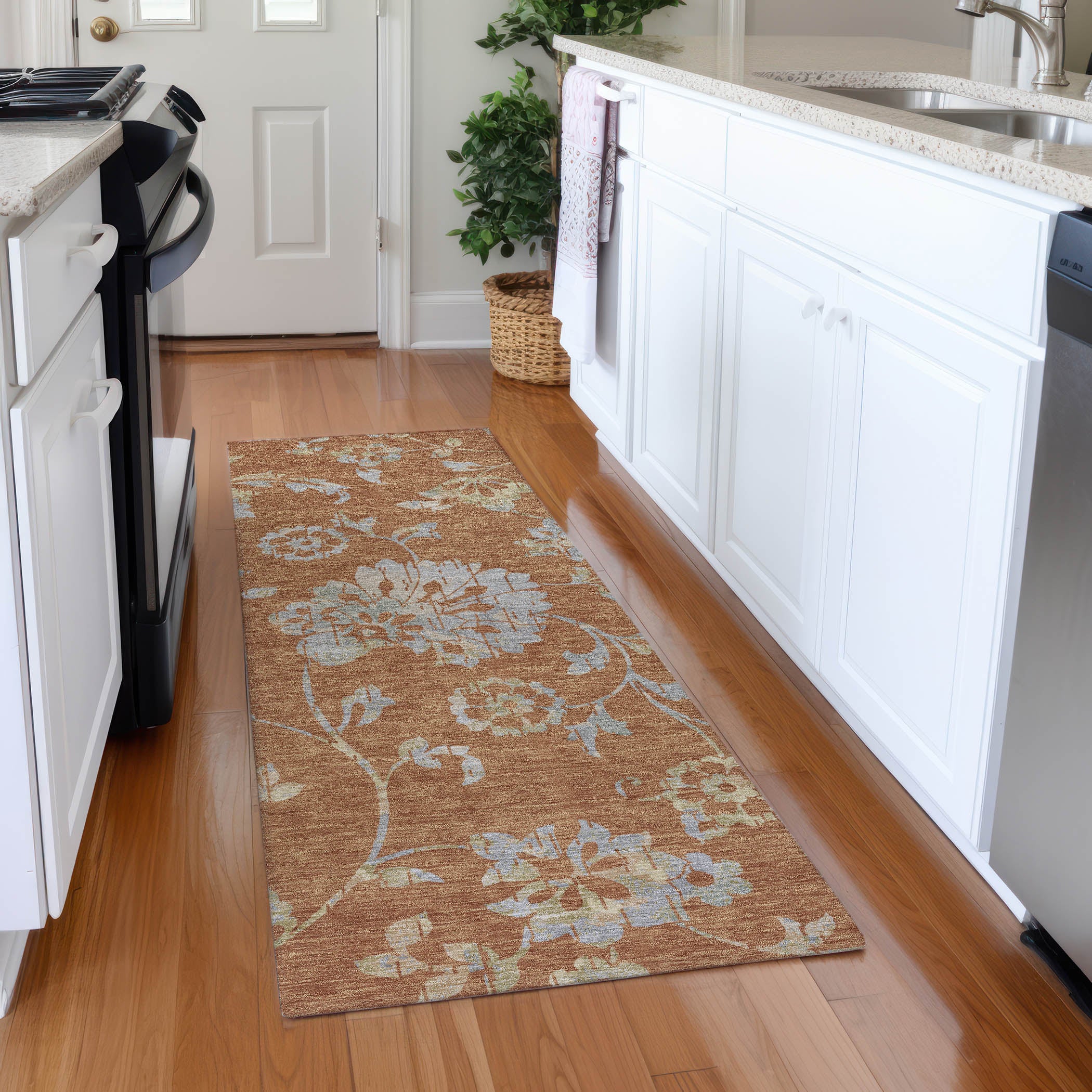 Cusco Machine Washable Transitional Paprika Orange Rug 2'3" x 7'6" #shape_Runner
