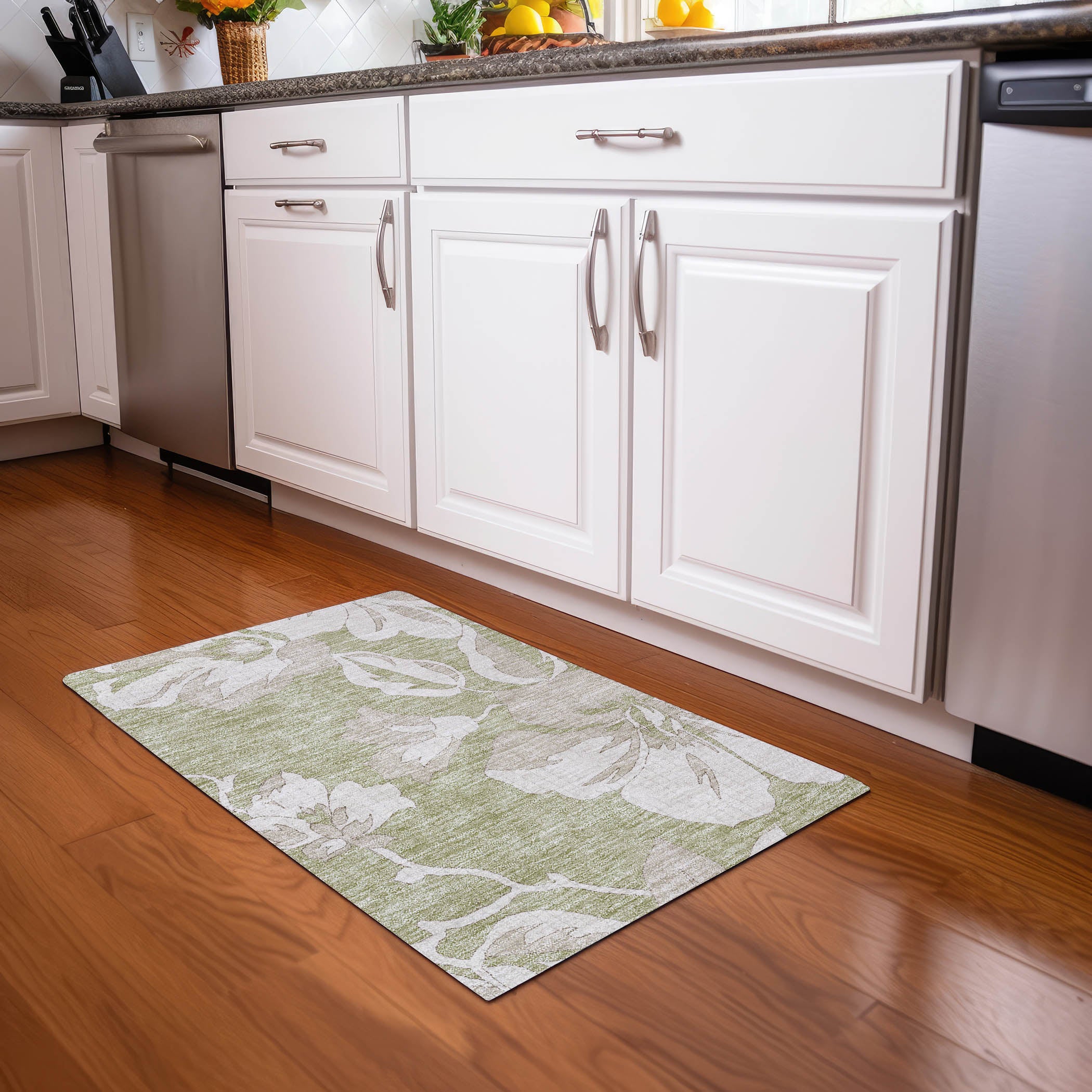 Oaxaca Machine Washable Transitional Aloe Green Rug 1'8" x 2'6" #shape_Rectangle
